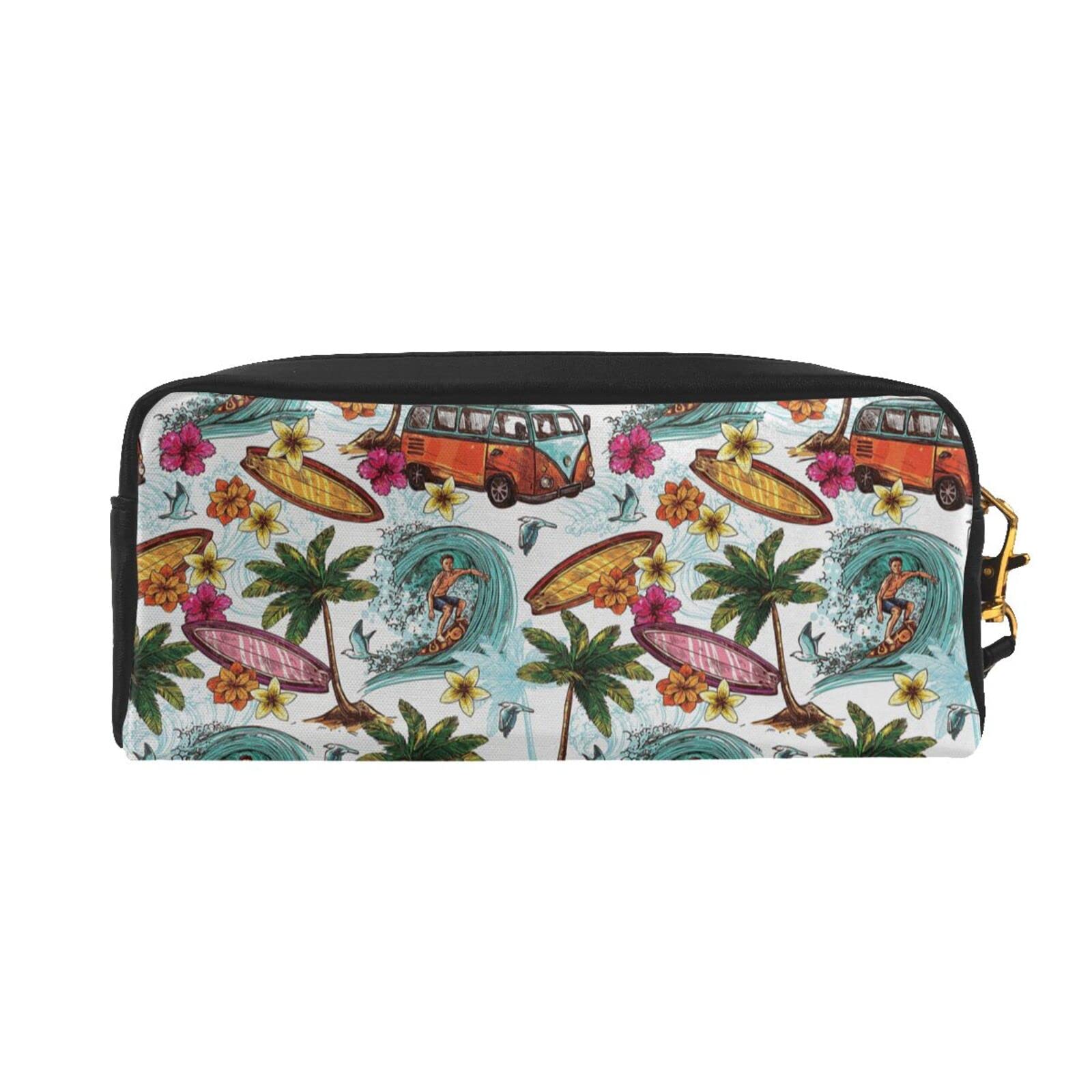 Hawaiian Surfer Wavy Print Cosmetic Bag for Women - Small Travel Makeup Pouch & Clutch Purse - Perfect for Beach Vacations, Gym Essentials & Daily Organizer