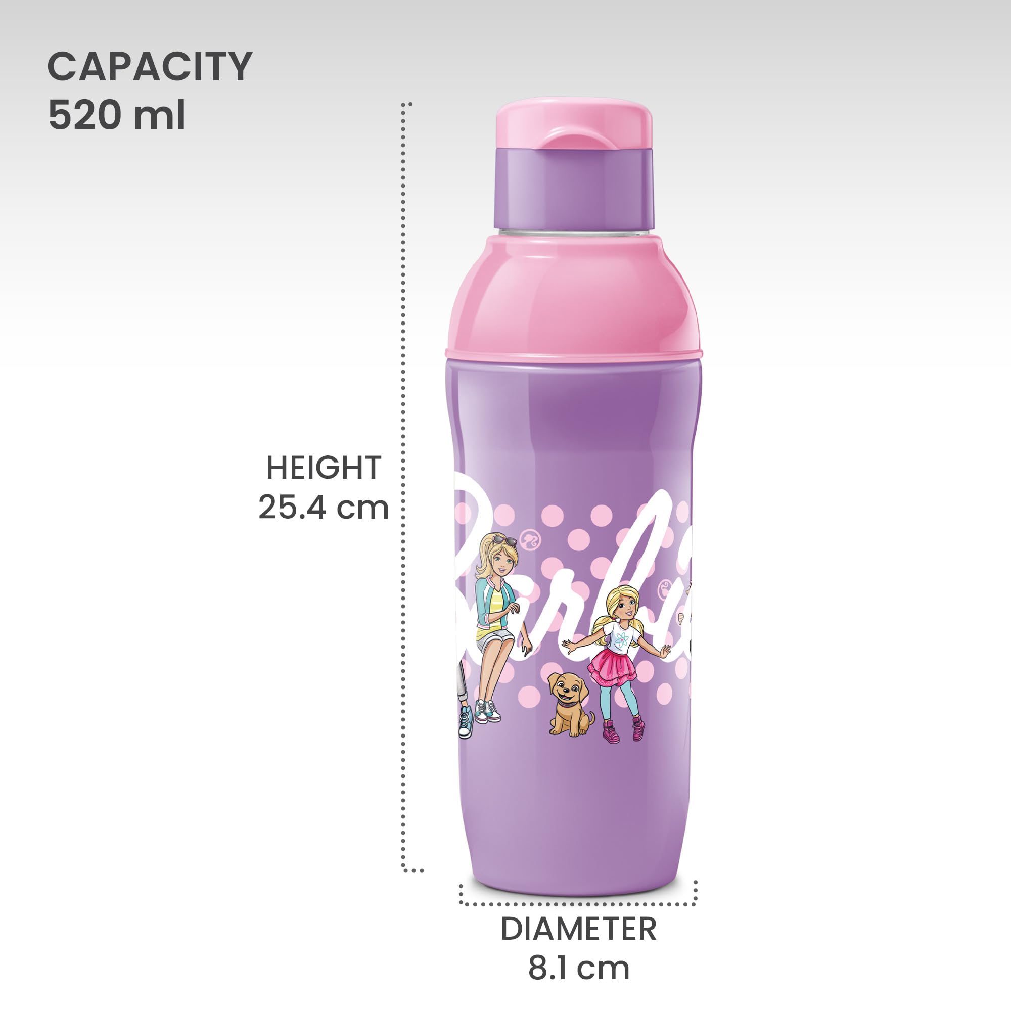 MILTON Steel Barbie 600 Insulated Stainless Steel Kids Water Bottle 520ml - Pink & Purple | Thermal Insulation for Hot & Cold Drinks | Leak Proof & Portable Design | Perfect for School, Outdoor Activities & Travel