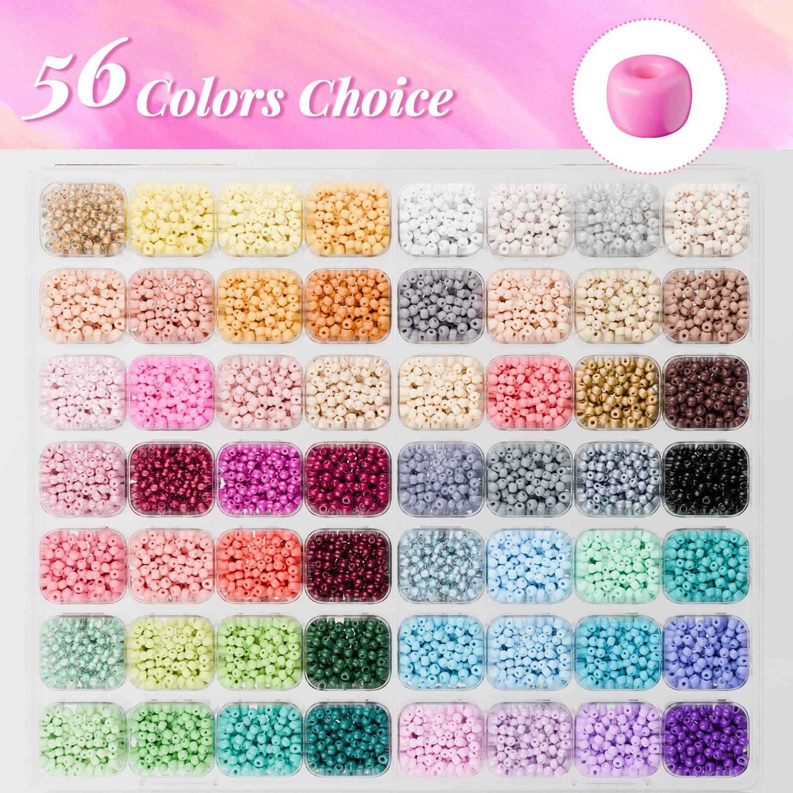 4mm Glass Seed Beads Kit - 56 Colors 6000pcs Tiny Beads with Jewelry Making Accessories for DIY Bracelets, Necklaces & Craft Projects - Perfect for Handmade Jewelry, Gifts and Creative Art Designs