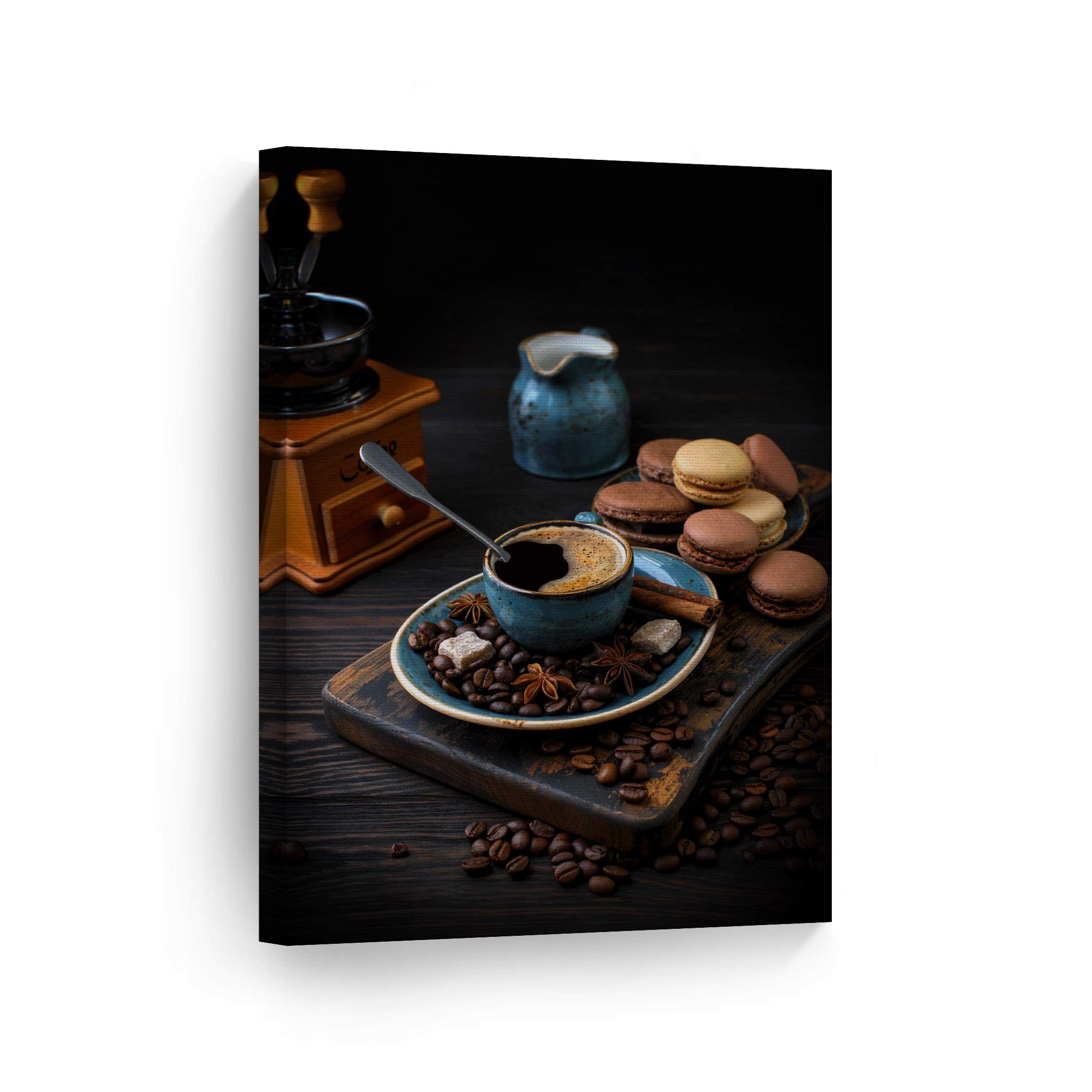 Vintage Coffee & Macarons Kitchen Wall Art Print - 40x30 Inch Framed Canvas Painting for Cafe, Restaurant & Farmhouse Decor - Perfect Housewarming Gift & Dining Room Decoration (Ready to Hang)
