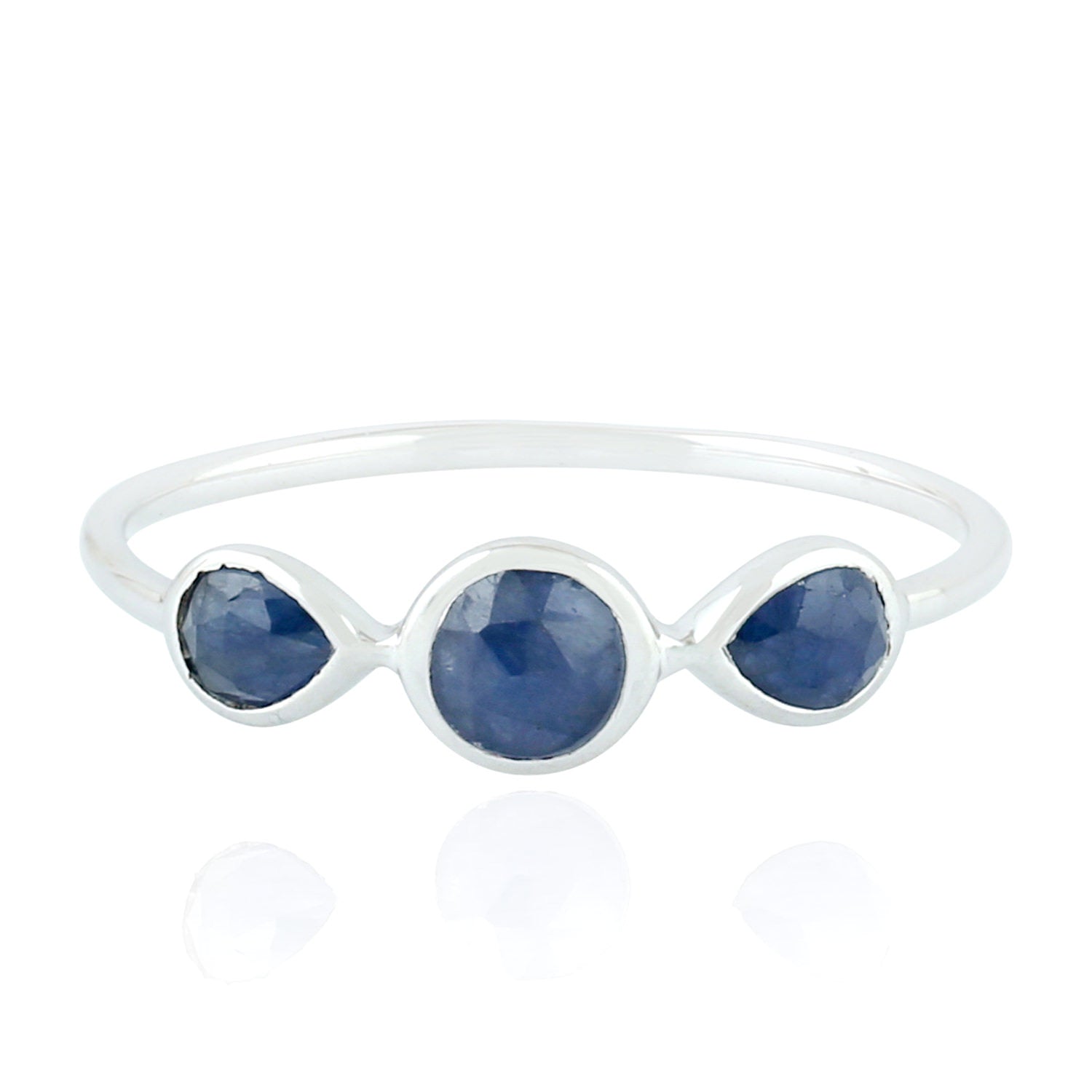 14K White Gold Bezel Set Sapphire Three Stone Ring - Elegant Wedding, Engagement, or Anniversary Gift for Women