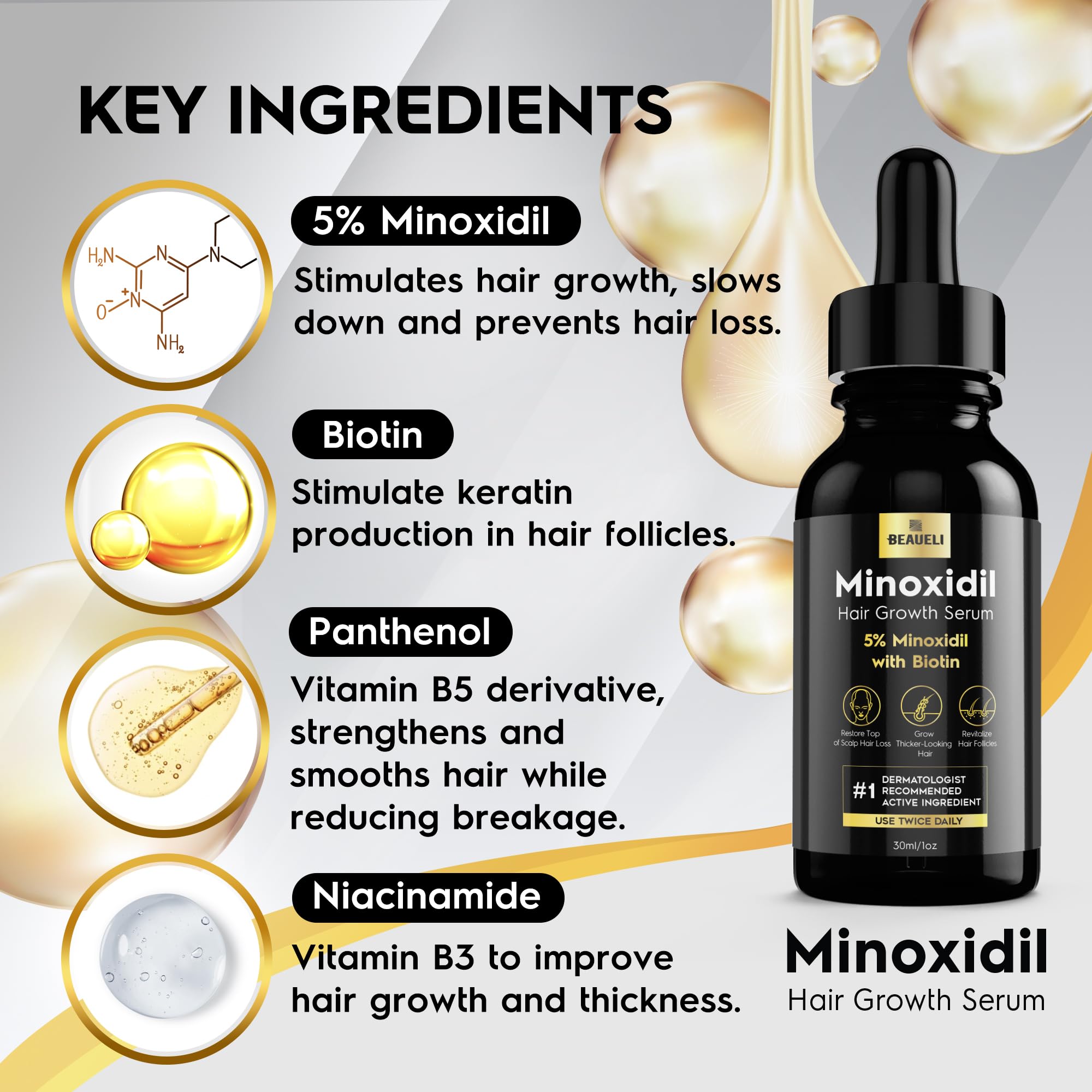 5% Minoxidil Hair Growth Treatment for Men & Women - Extra Strength Hair Loss Serum for Faster, Stronger, Thicker Hair - 3 Pack (1oz Bottles) - Perfect for Daily Use & Revitalizing Thinning Hair at Home