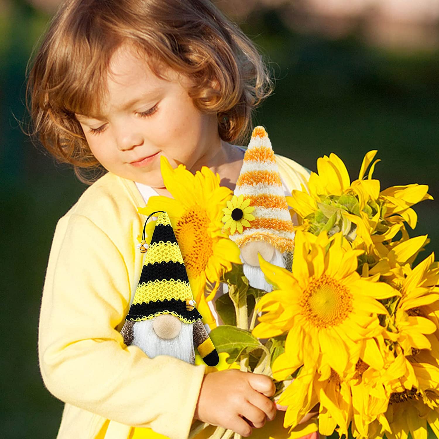 Gehydy Set of 2 Spring Easter Bumble Bee Gnome Plush Decor - Handmade Home & Kitchen Decoration for Easter, Summer, and Seasonal Festivities - Perfect for Table Centerpieces, Shelf Displays, and Gift Giving