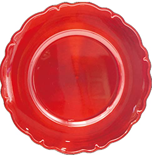 Gilbins 13-Inch Round Plastic Reef Charger Plates - Set of 4 Red Decorative Dinner Plates for Weddings, Holidays & Parties | Elegant Table Decor for Christmas, Thanksgiving & Special Events