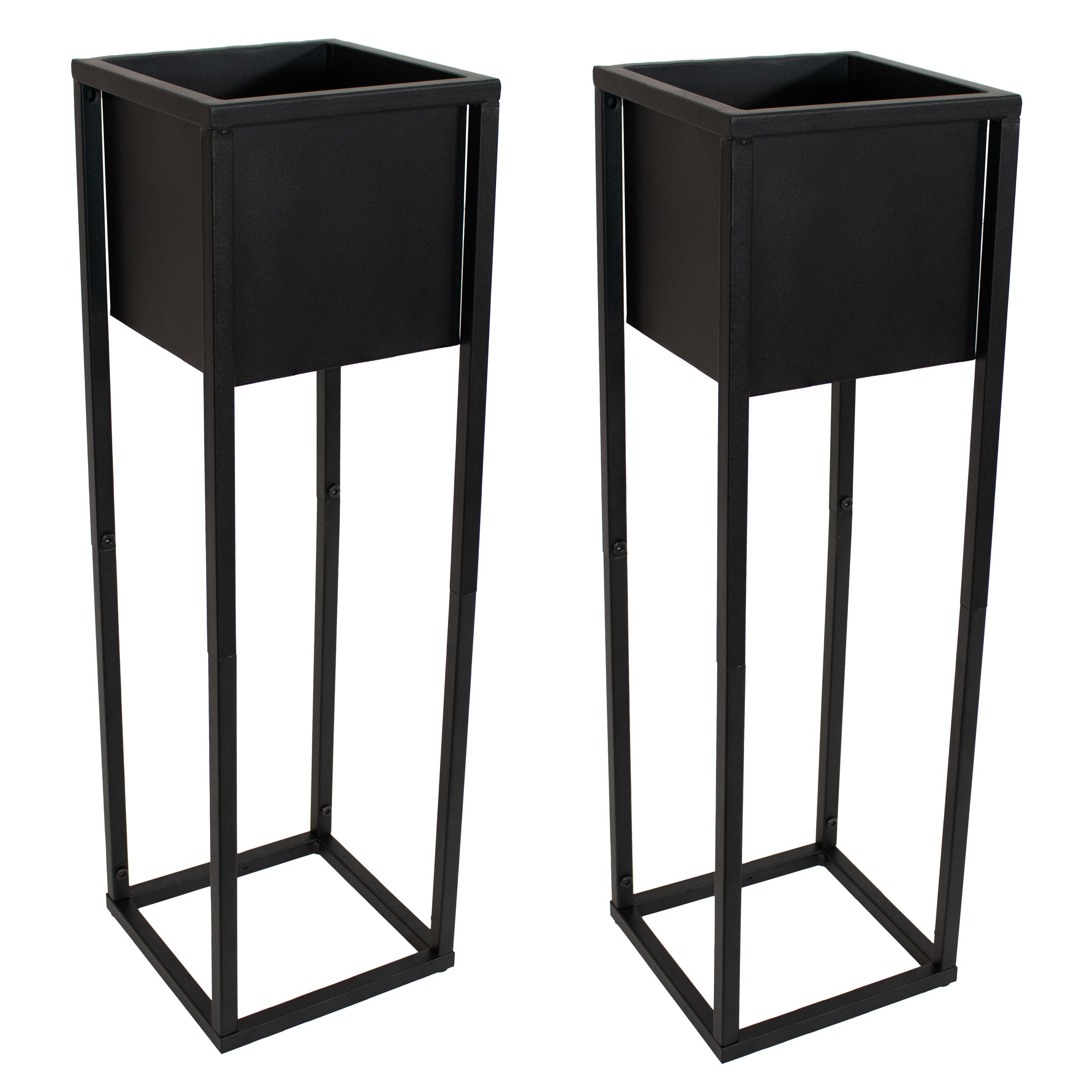 Modern Metal Planter Boxes with Legs - Set of 2, Indoor Outdoor Garden Planters for Patio, Balcony & Home Decor - Sunnydaze