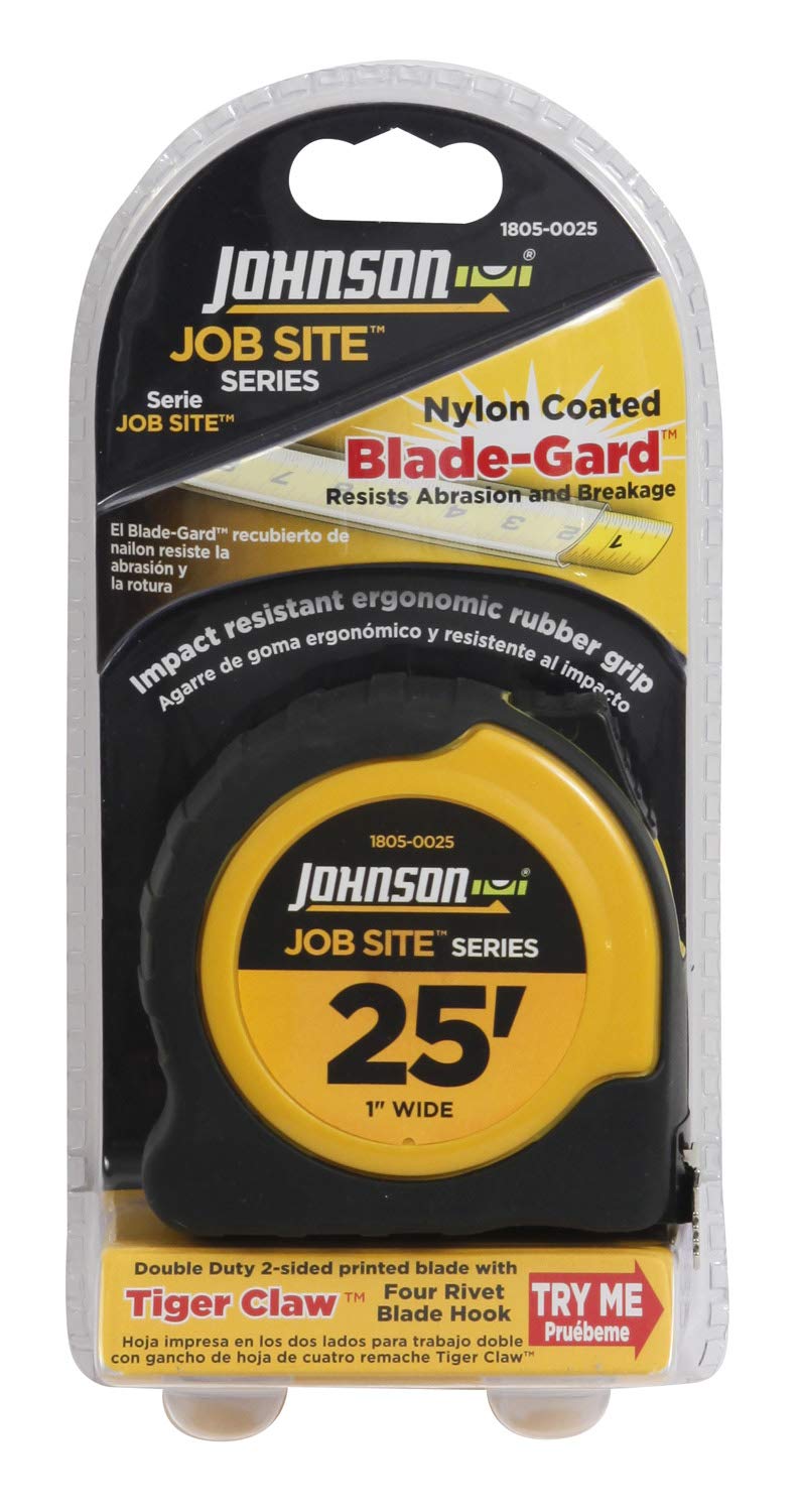 Johnson Level & Tool 1805-0025 25-Foot Power Tape Measure - Heavy Duty Black/Yellow Construction Tape - Perfect for Job Sites, DIY Projects & Home Renovations