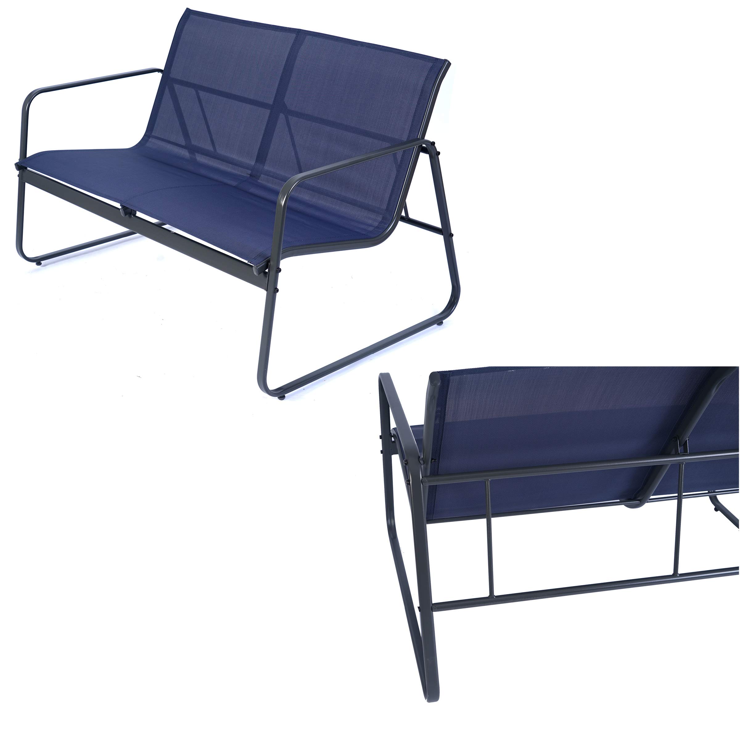 Kozyard Sofia 4-Piece Outdoor Patio Furniture Set - Powder Coated Metal Frame with 1 Loveseat, 2 Chairs & Table for Porch, Balcony, Backyard (Navy Blue) - Perfect for Relaxing, Entertaining & Outdoor Dining