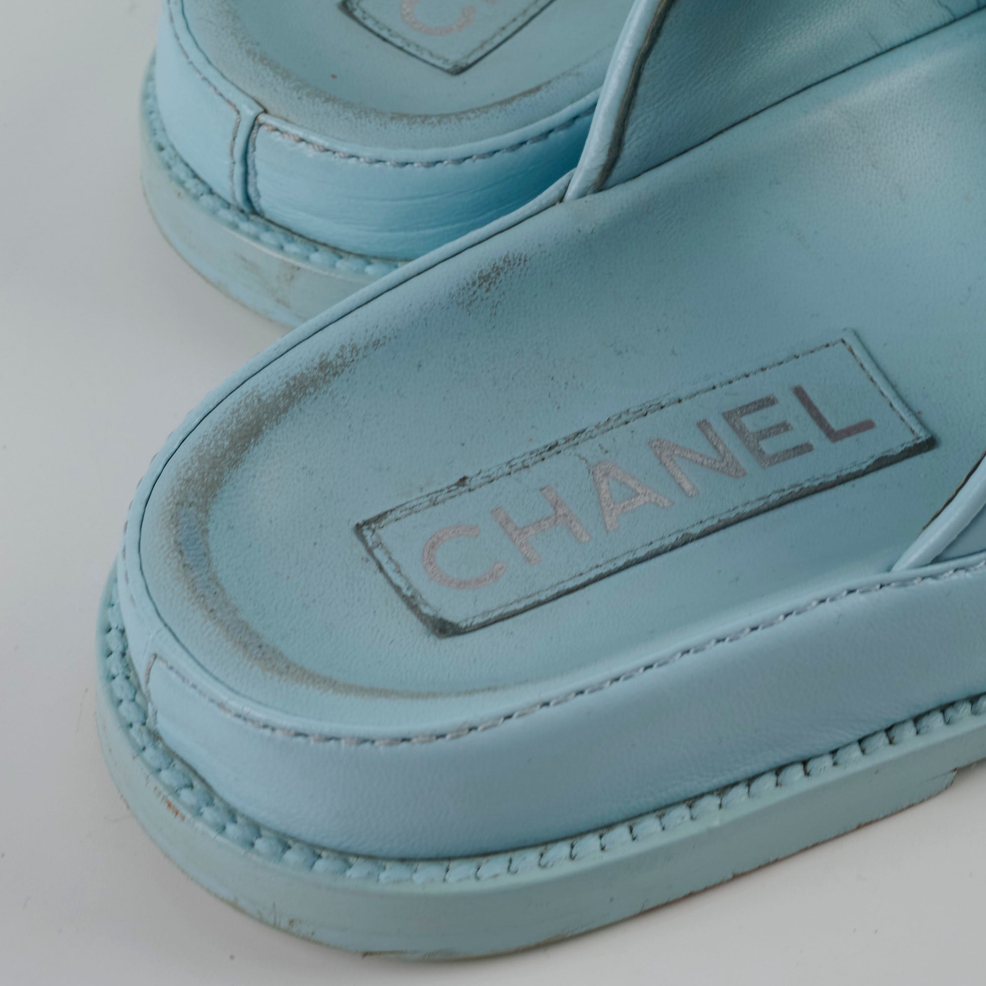 Chanel Blue Leather Sandals Women Size 36 - Comfortable Luxury Designer Shoes for Summer Beach & Casual Outings