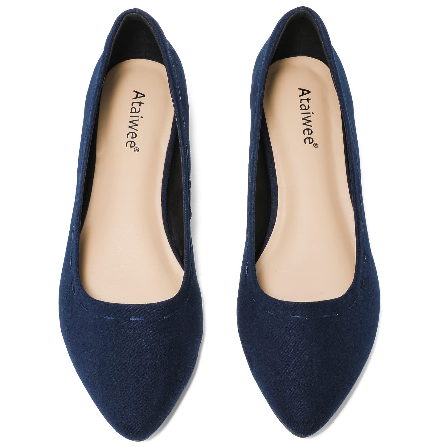 Ataiwee Women's Wide Width Flat Shoes - Classic Pointed Toe Suede Slip On Ballet Flats for Work & Dressy Occasions | Comfortable & Soft for All-Day Wear