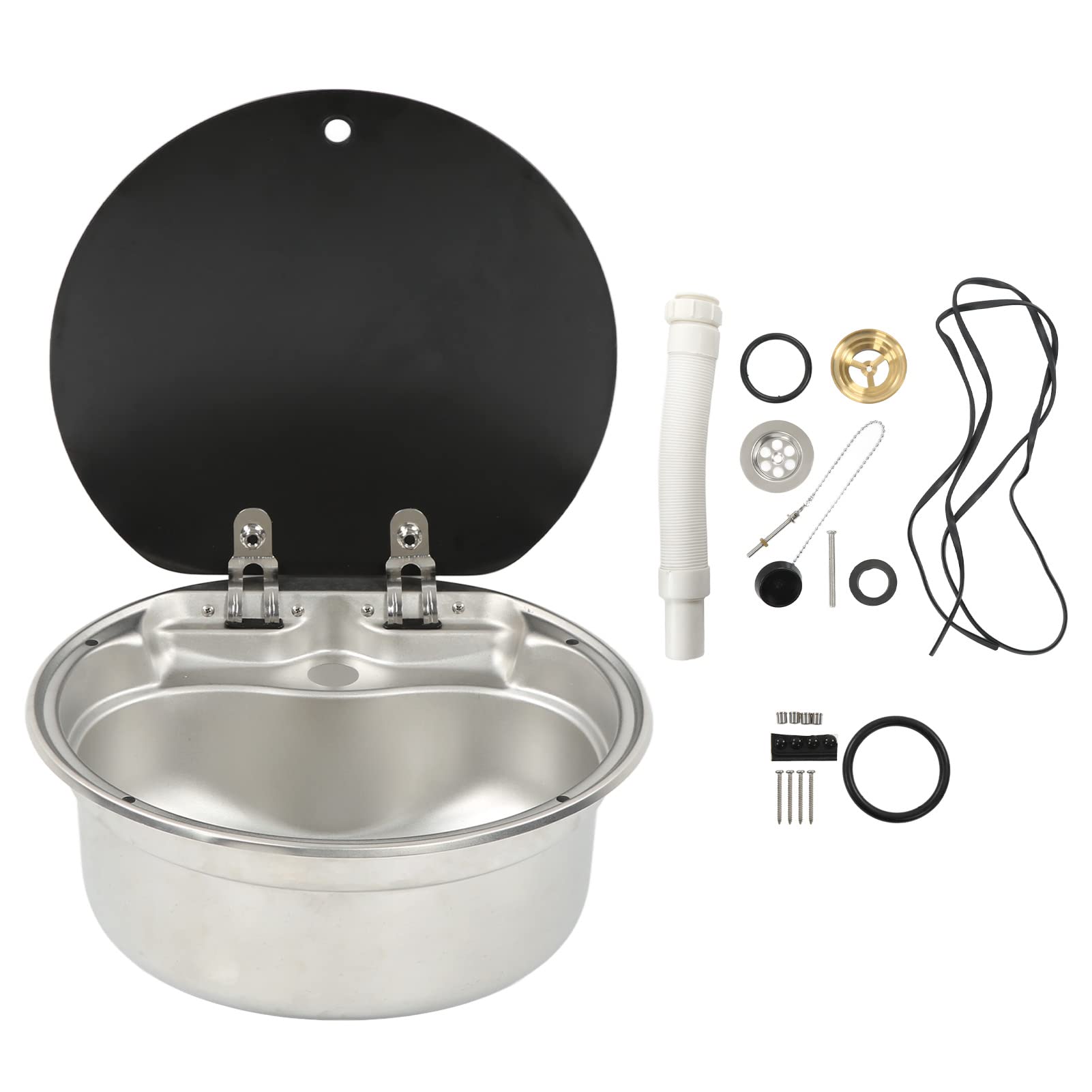 Stainless Steel RV Sink with Tempered Glass Lid - Single Bowl Hand Wash Basin for Campers, Caravans & Boats | Durable & Space-Saving Kitchen Solution for Outdoor Adventures