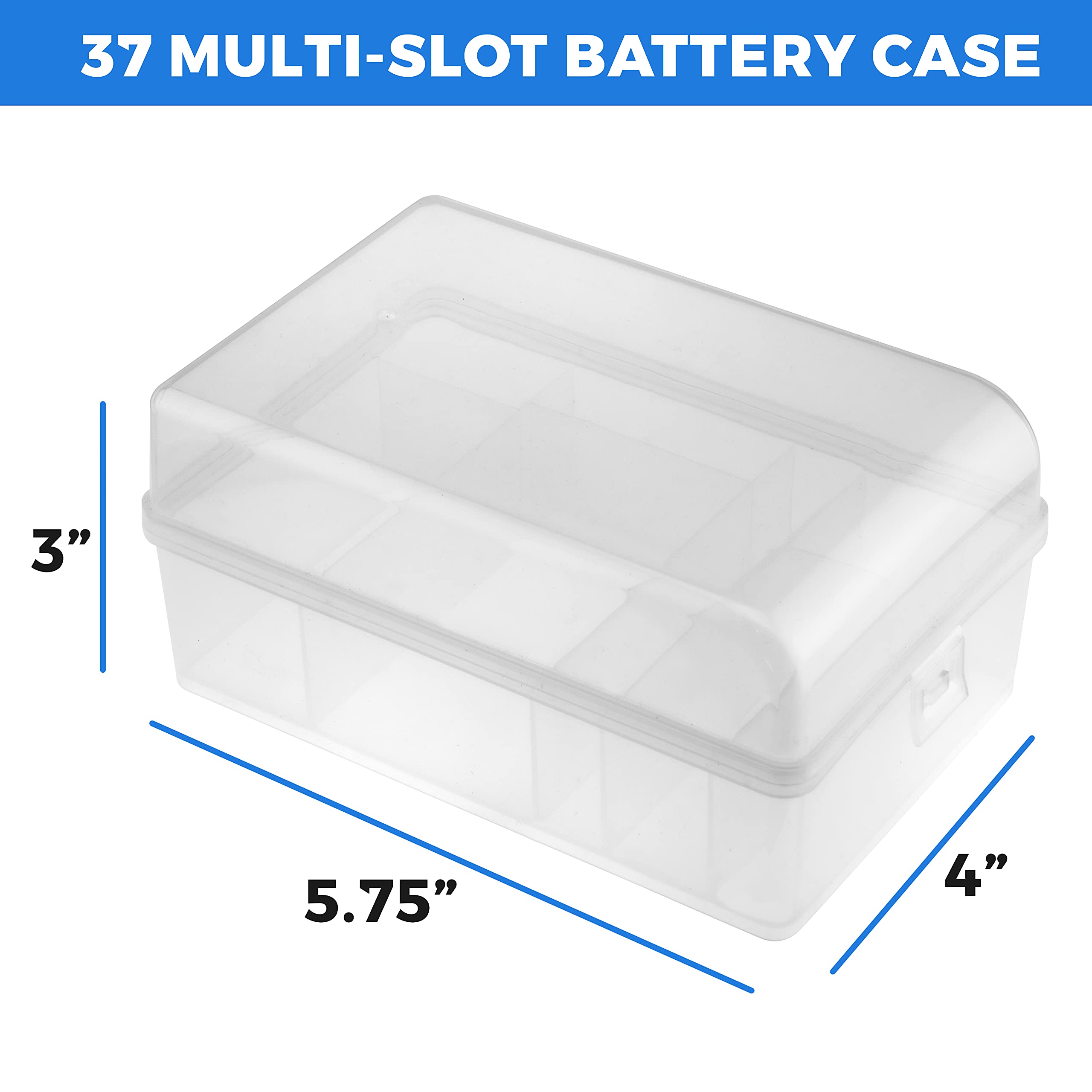 GlossyEnd 2-Pack 37-Slot Multi Battery Storage Box - Organizer Case for AA, AAA, C, D & 9V Batteries - Clear Plastic Battery Holder for Home, Office & Travel Use
