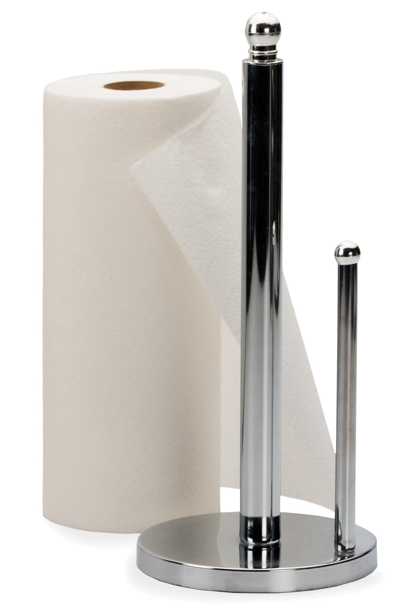 RSVP International Chrome Paper Towel Holder - 6x13.75 Inches, Stainless Steel Countertop Organizer for Kitchen, Office, Restaurant & Bathroom | Space-Saving & Durable Design