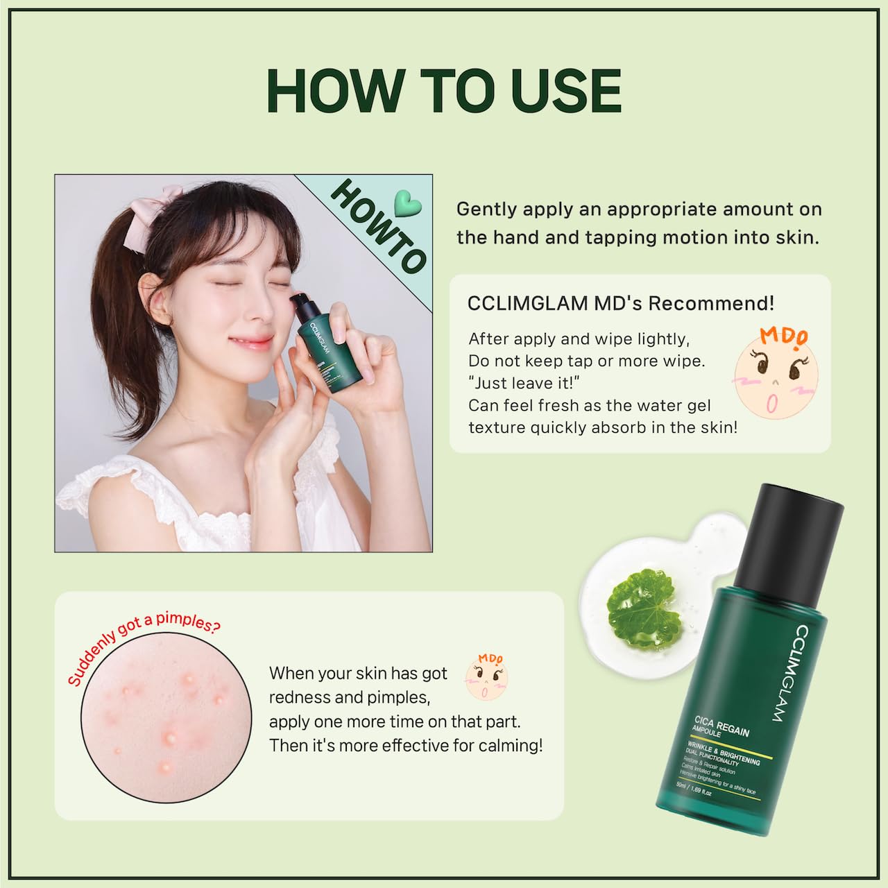 CICA Regain Ampoule 50ml (1.69 Fl Oz) - Vegan Soothing Calming Hydrating Facial Serum for Sensitive Skin | Clean Beauty Korean Skincare | Perfect for Daily Hydration & Redness Relief