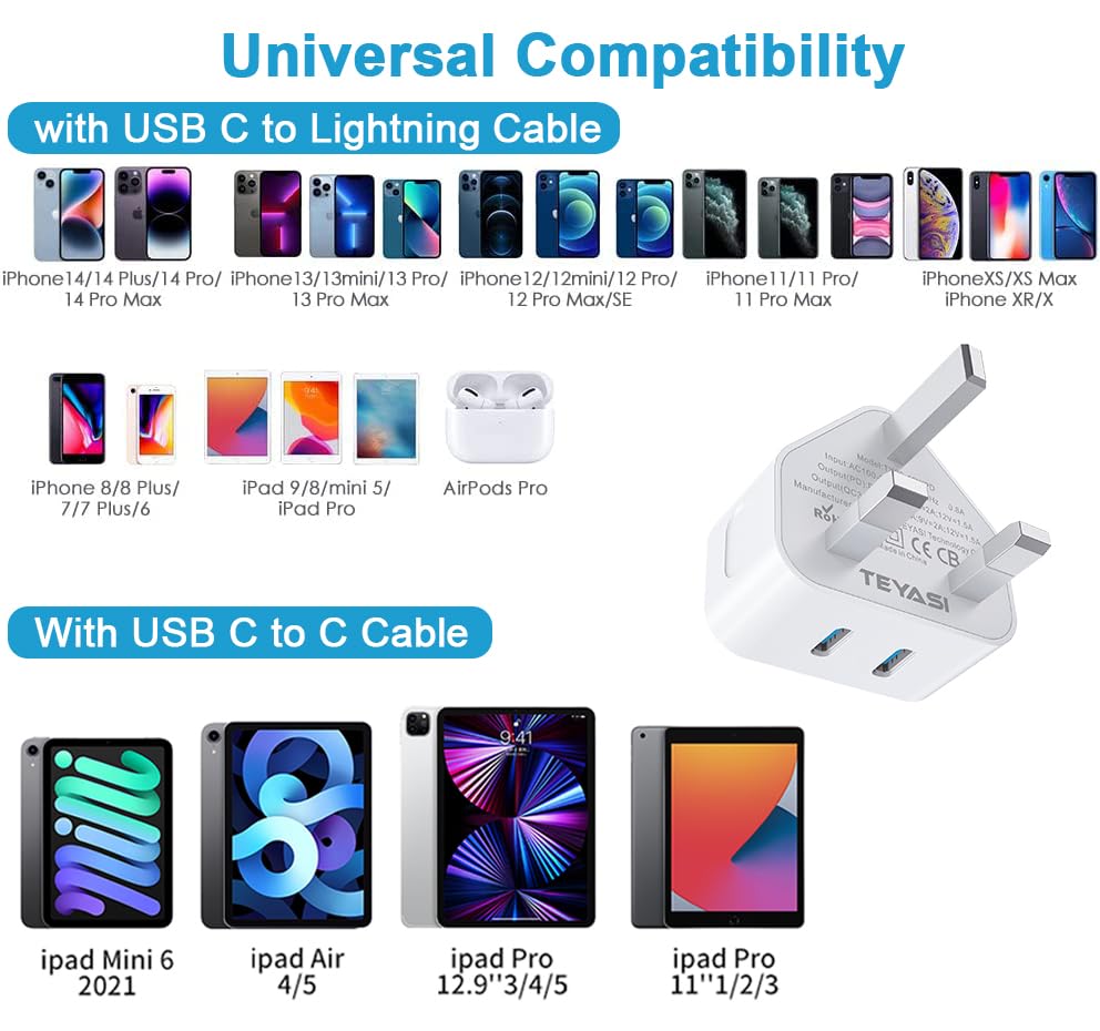 20W Dual USB C Fast Charger Plug - 2 Pack, Compatible with iPhone 15/14/13/12 Series & SE 2020 - UK Wall Charger for Quick Charging | Perfect for Home, Office & Travel Use