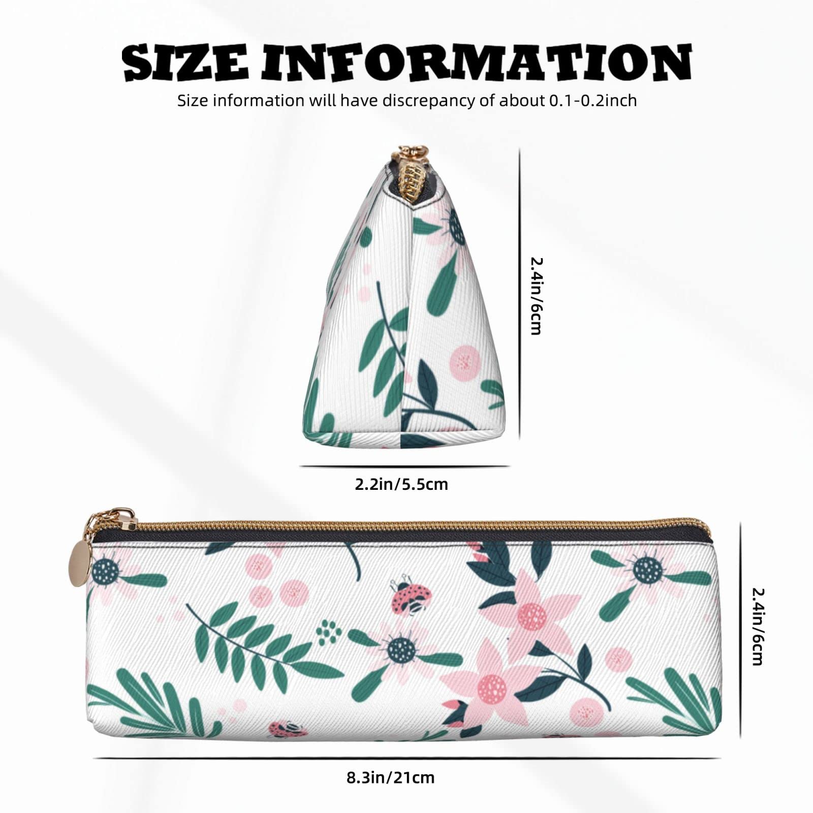 Cute Floral Leather Pencil Case - Stationery & Makeup Organizer for School & Travel