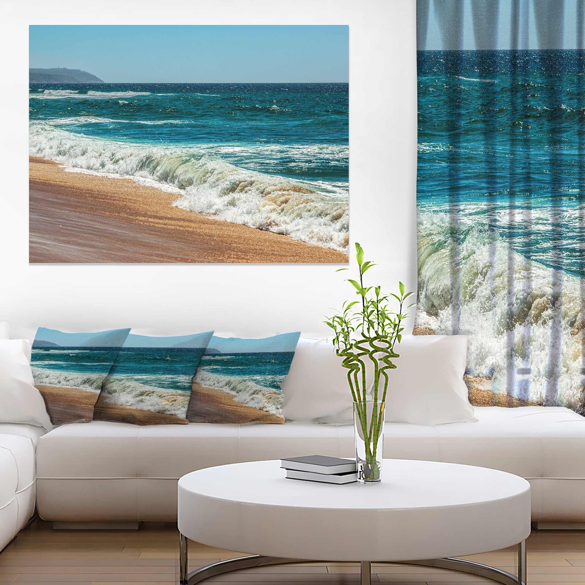 Blue Atlantic Beach Summer Contemporary Seascape Canvas Wall Art - Coastal Decor for Living Room, Bedroom & Office