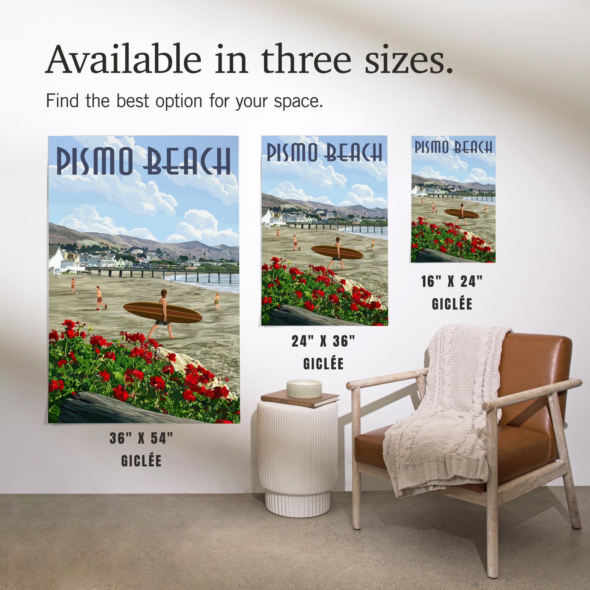 Lantern Press 16x24 Inch Giclee Art Print - Pismo Beach California Coastal Landscape with Iconic Pier | Wall Decor for Living Room, Bedroom or Office