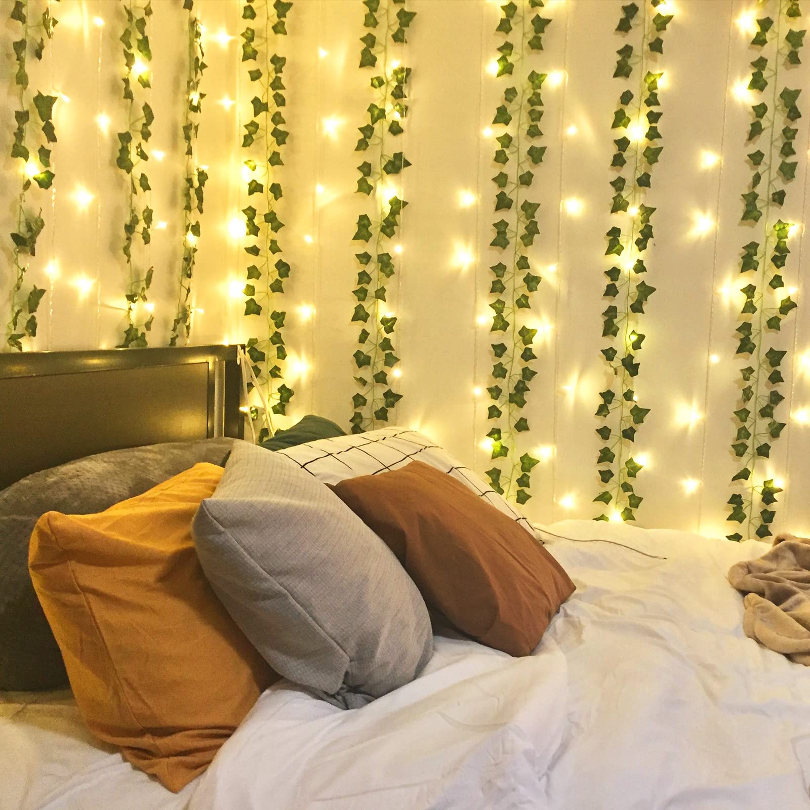 24-Pack Battery Operated String Lights with Artificial Ivy Vines - 7ft 110 LED Vine Lights with 8 Lighting Modes, Warm White for Bedroom, Wall Decor, Wedding, Indoor Party & Festival Lighting (Perfect for Creating Romantic Ambiance)