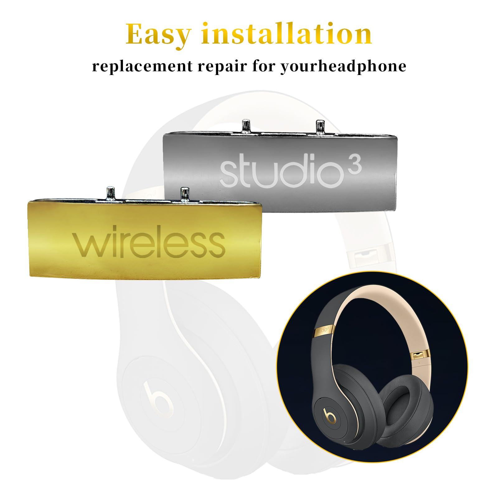 Replacement Headband Connector Hinge Clip Pin for Beats Studio 3 Wireless Headphones - Gold Repair Parts (Compatible with Studio 3.0 Over-Ear Headphones, Not for Solo 2/Solo 3) - Perfect for DIY Fixes & Headphone Maintenance