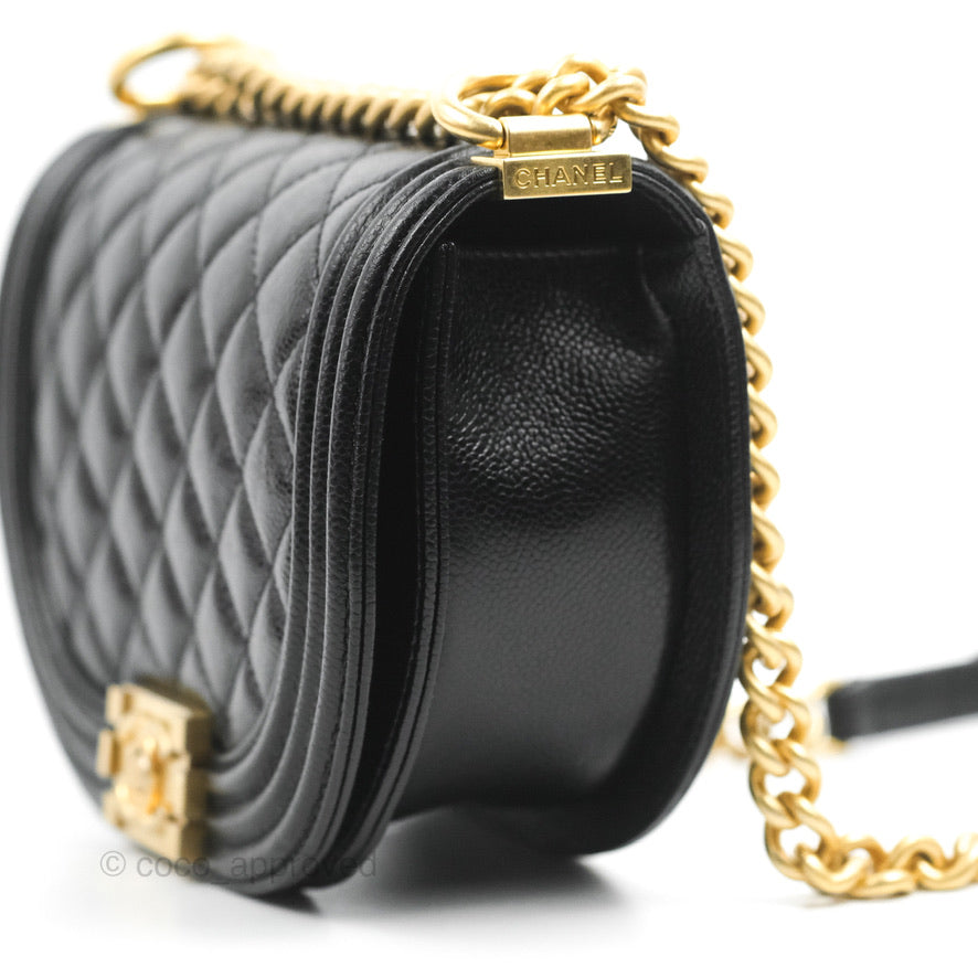 Chanel Boy Messenger Bag Black Caviar Leather with Aged Gold Hardware - Luxury Crossbody Bag for Women, Perfect for Work, Travel & Evening Events