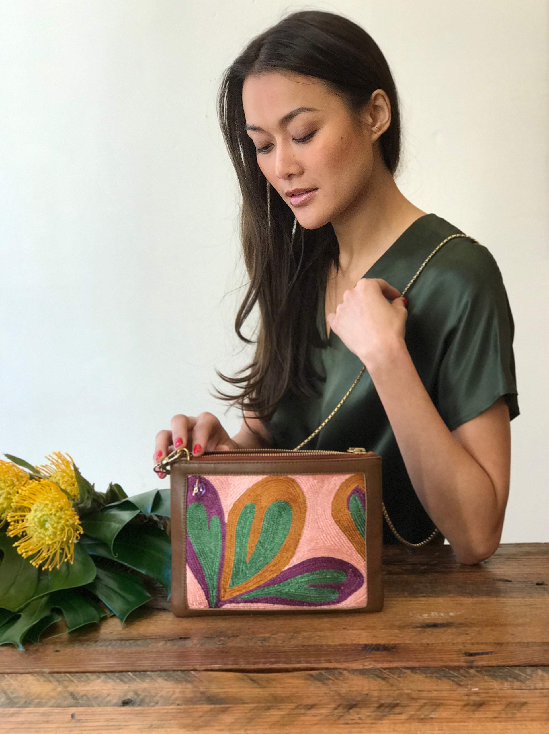 Handmade Leather Crossbody Bag for Women - Elegant Hand-Embroidered Clutch Purse with Wallet | Fashionable Shoulder Bag for Daily Use, Date Night & Special Occasions