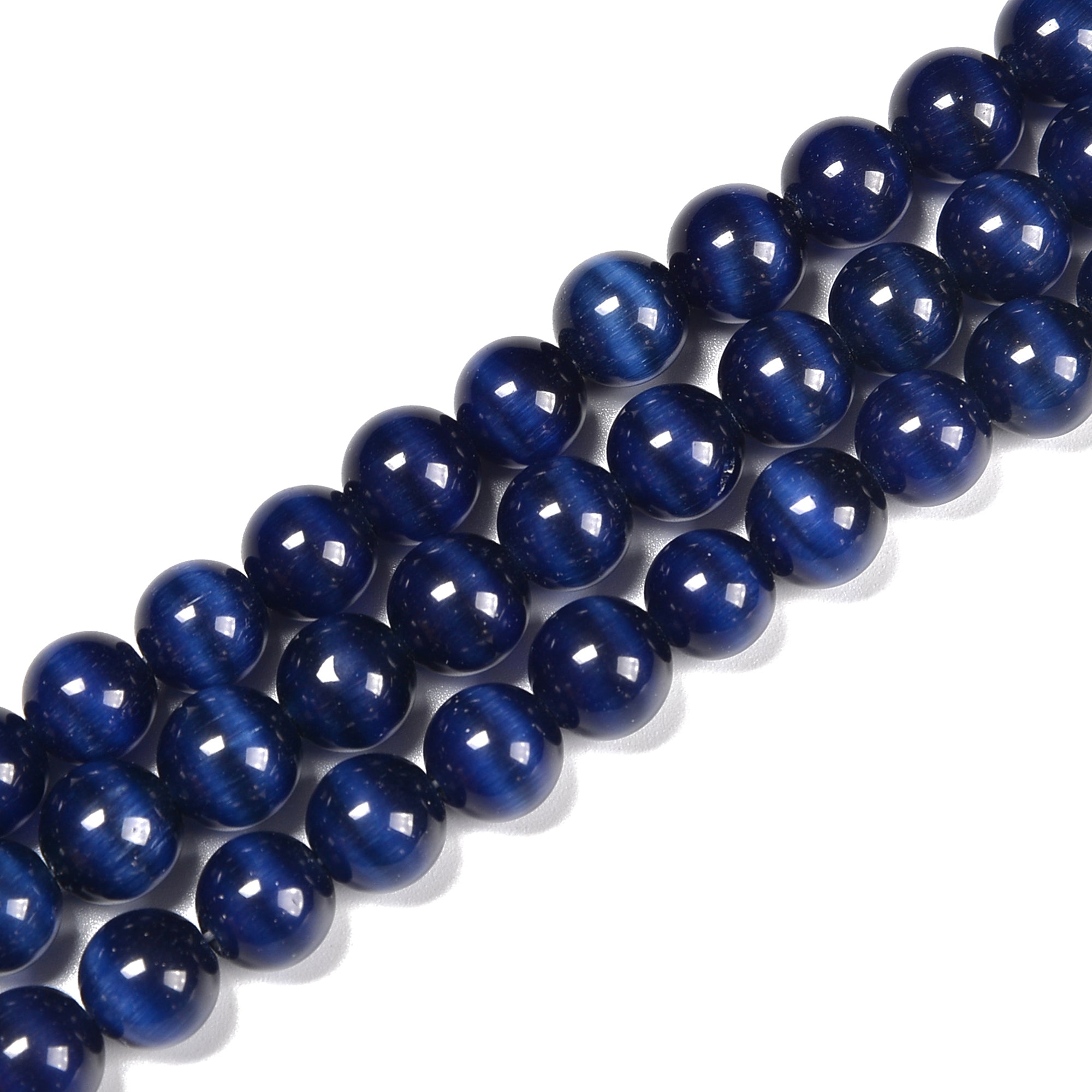 Montana Blue Cat's Eye Smooth Round Beads 6mm 8mm 10mm 12mm - 15.5 Inch Strand for Jewelry Making, DIY Bracelets & Necklaces - Perfect for Crafting, Beading Projects & Gifts