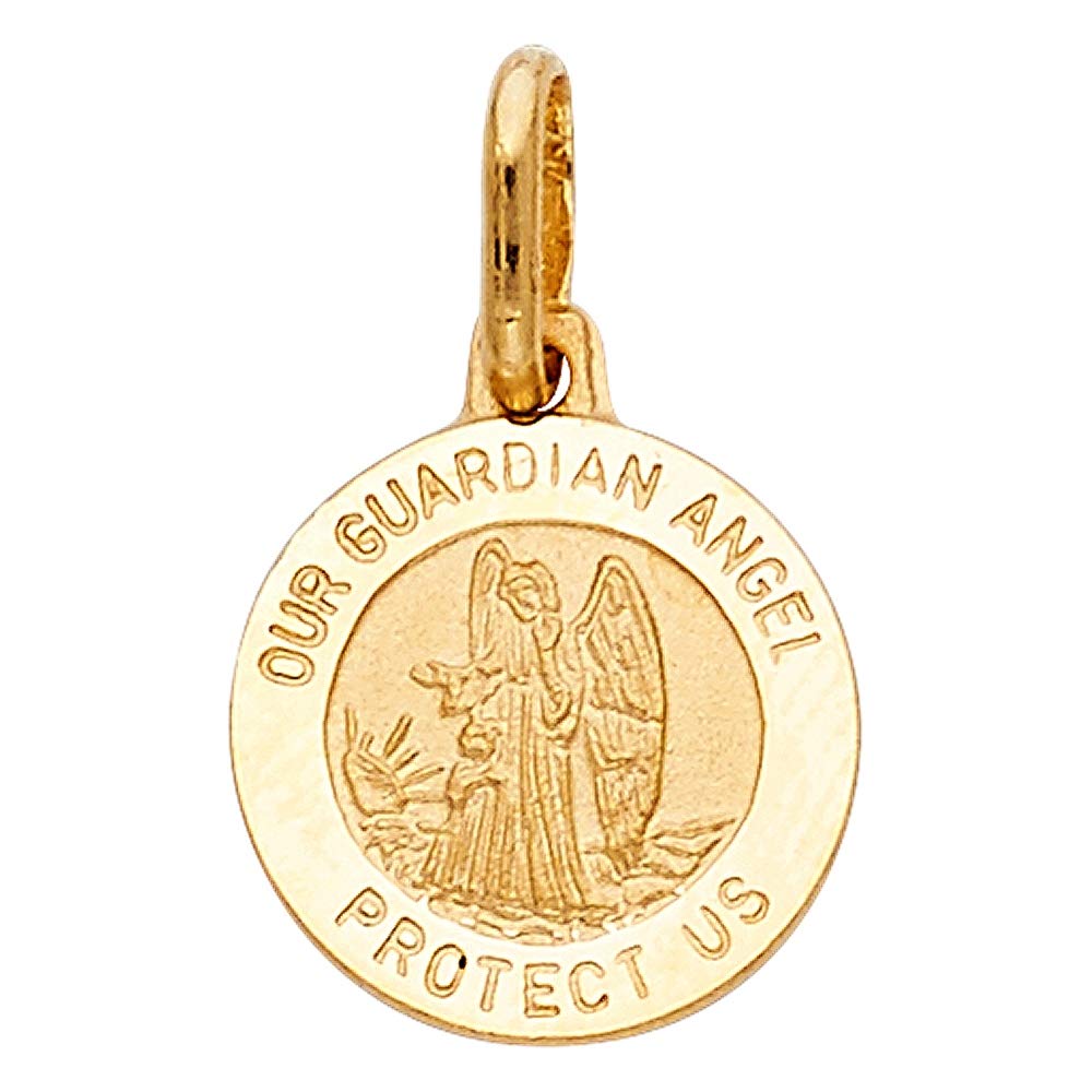 14K Yellow Gold Guardian Angel Pendant Necklace for Women - Religious Jewelry Gift - 13x13mm Angel Charm - Perfect for Baptism, Confirmation & Spiritual Protection
