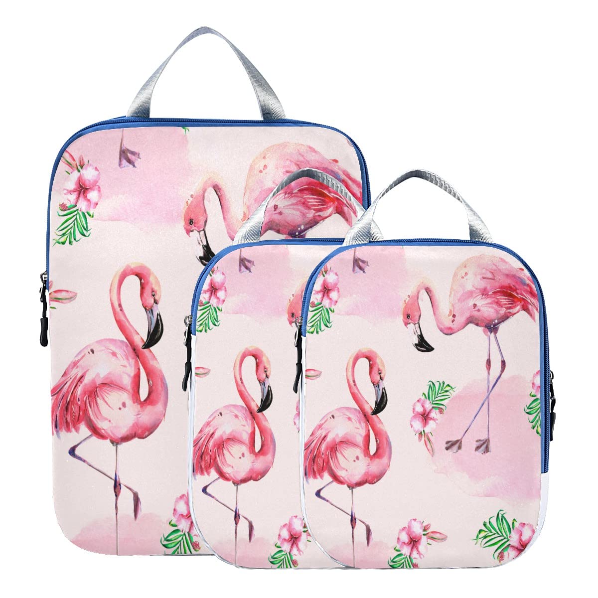 **MNSRUU Pink Watercolor Flamingos Packing Cubes Set - 3 PCS Compression Luggage Organizers for Travel, Suitcases & Backpacks - Perfect for Vacations, Business Trips & Weekend Getaways**