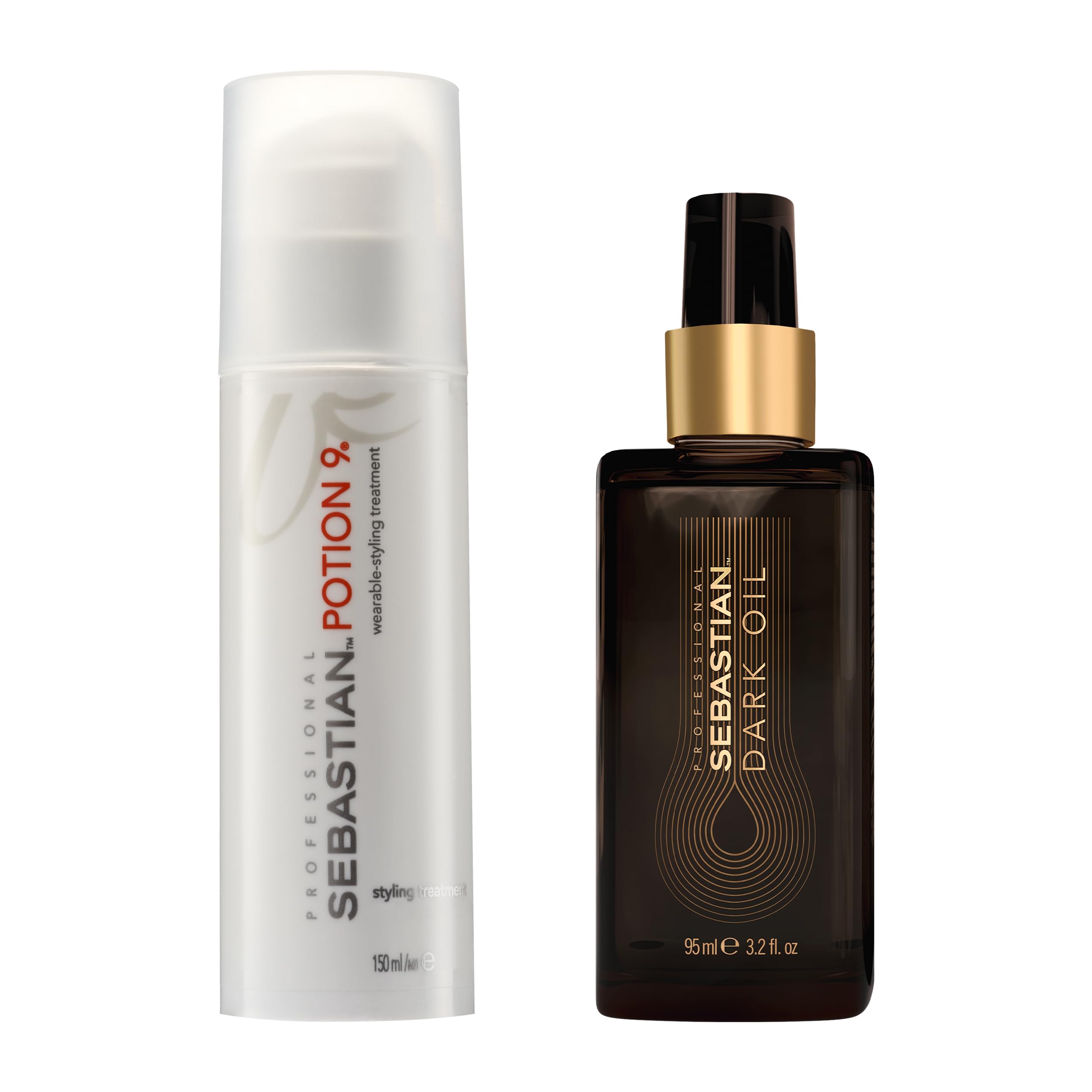 Sebastian Professional Potion 9 Leave-in Conditioner & Styling Treatment 5.1oz + Dark Oil Lightweight Hair Styling Oil 3.2oz | Nourishing Natural Oils Blend for Smooth, Shiny Hair | Perfect for Daily Styling, Frizz Control & Heat Protection
