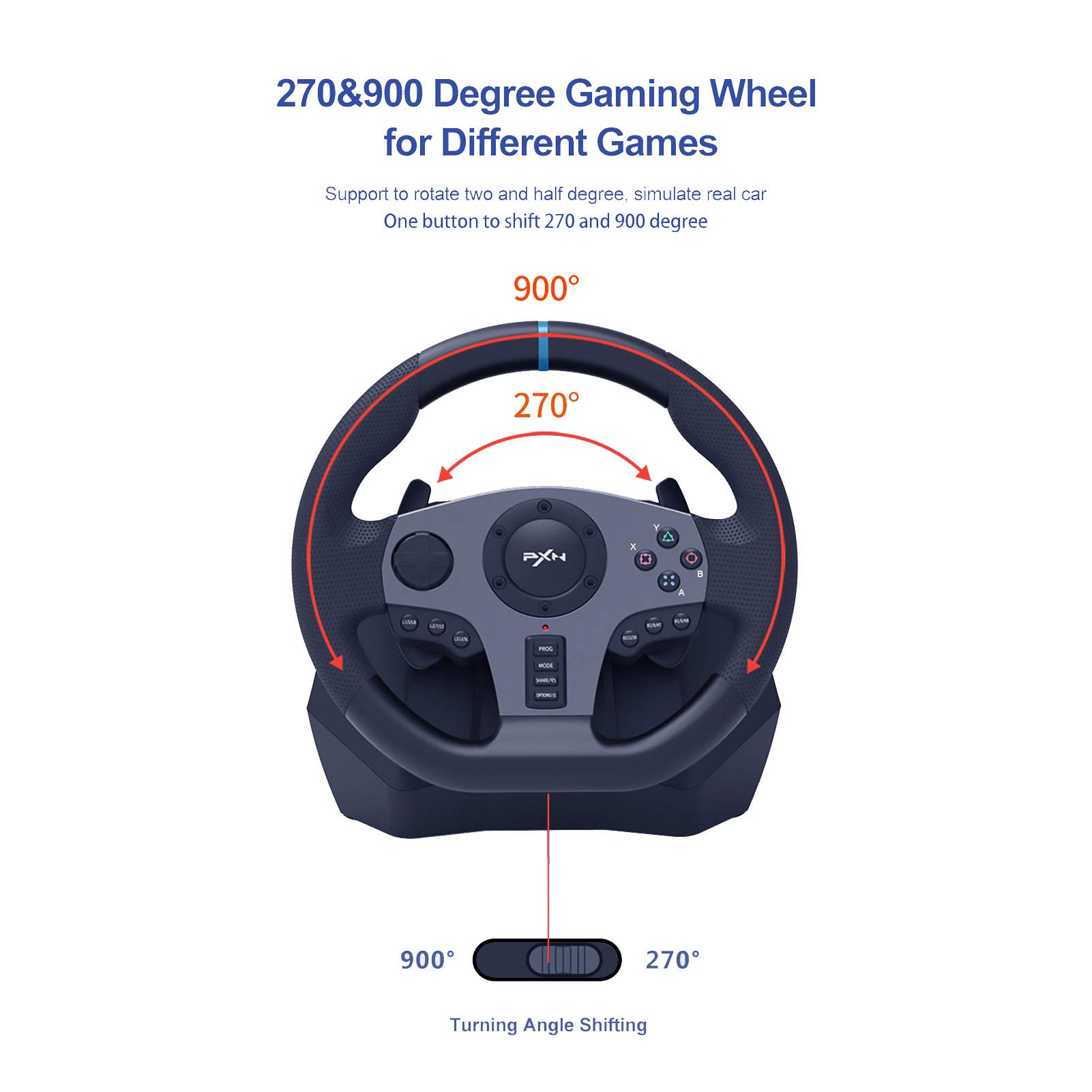 PXN V9 270/900 Degree USB Racing Wheel with Clutch Pedals & Shifter - PC Steering Wheel for Windows, PS3/PS4, Switch, Xbox One & Series X/S - Perfect for Sim Racing, Drifting & Gaming Enthusiasts