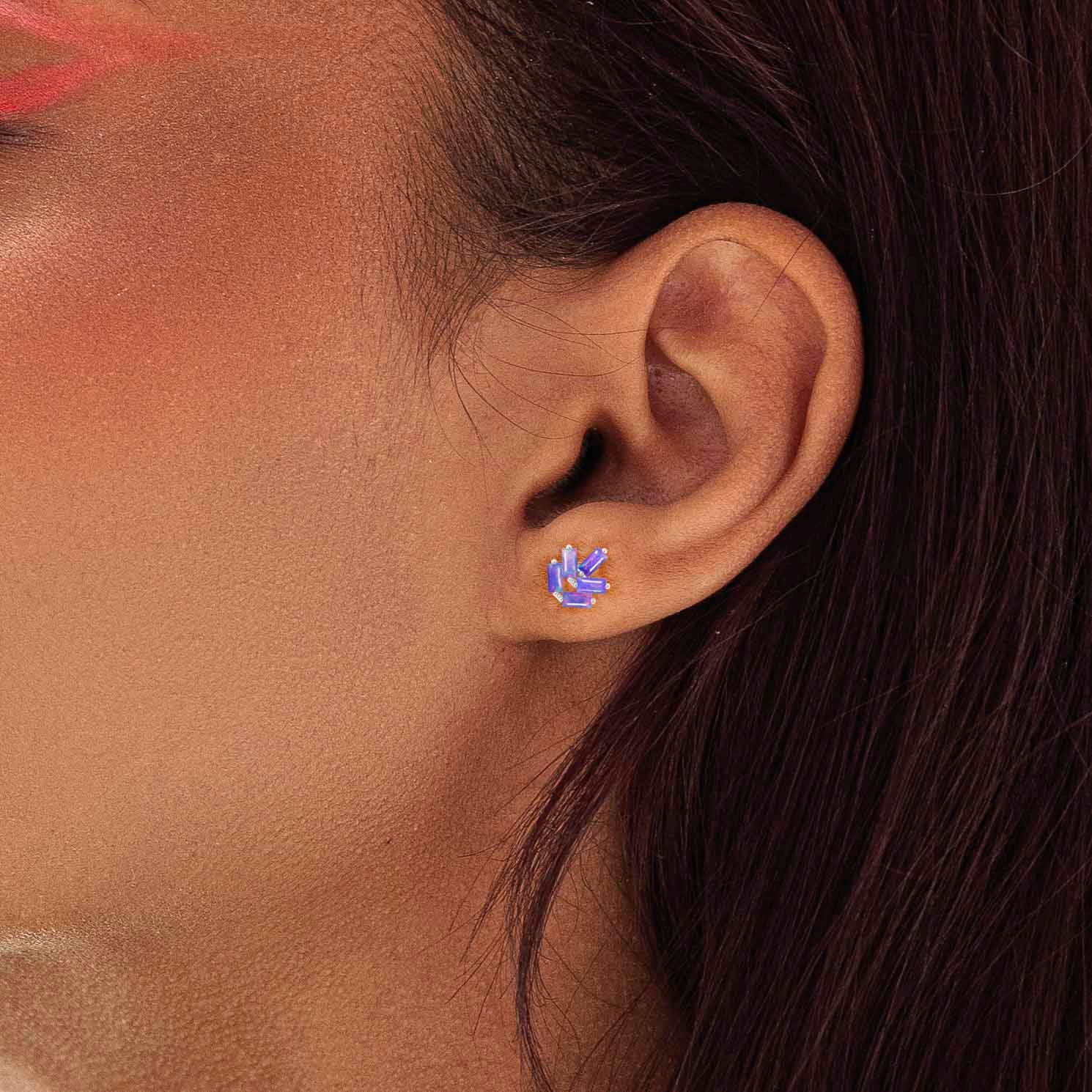 Lavender Opal Baguette Stud Earrings for Women - Dainty Gemstone Jewelry Gift for Her - Perfect for Weddings, Date Nights & Special Occasions