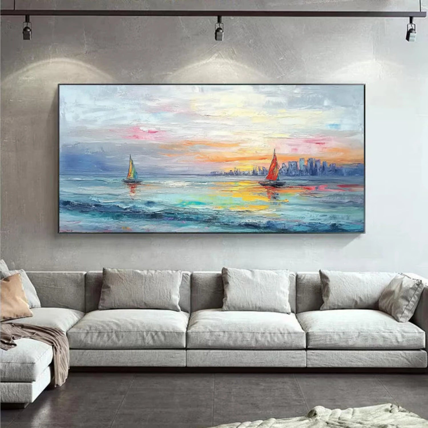 Ocean and Sky Painting #OS 224 - Handmade Canvas Wall Art for Home & Office Decor - Perfect for Living Room, Bedroom, or Office Wall Decoration