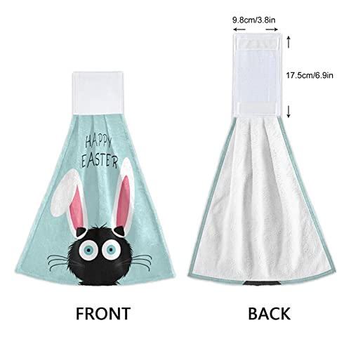 Easter Cat Bunny Ears Hanging Kitchen Towel Set - 2 Pack Blue Soft Microfiber Hand Towels with Loop for Bathroom, Oven & Kitchen Decor | Absorbent Washcloth for Easter, Spring & Home Decor