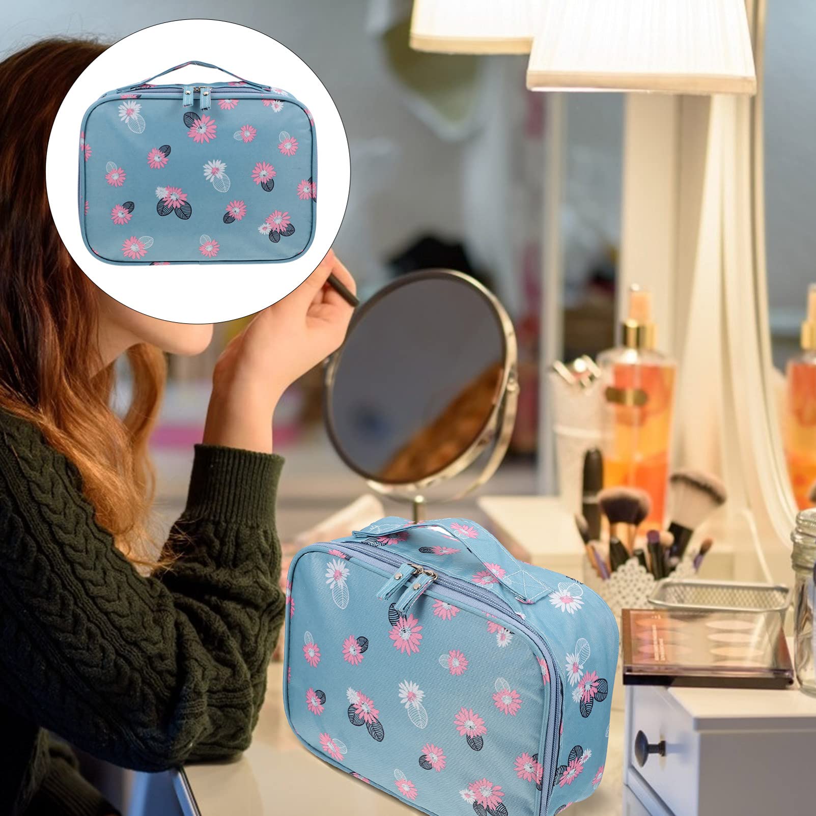 Minkissy Waterproof Travel Makeup Bag - Large Capacity Cosmetic Organizer with Brush Holder for Women, Portable Toiletry Pouch for Vacation, Gym, Camping & Airplane Carry-On (1 Pack, Polyester)