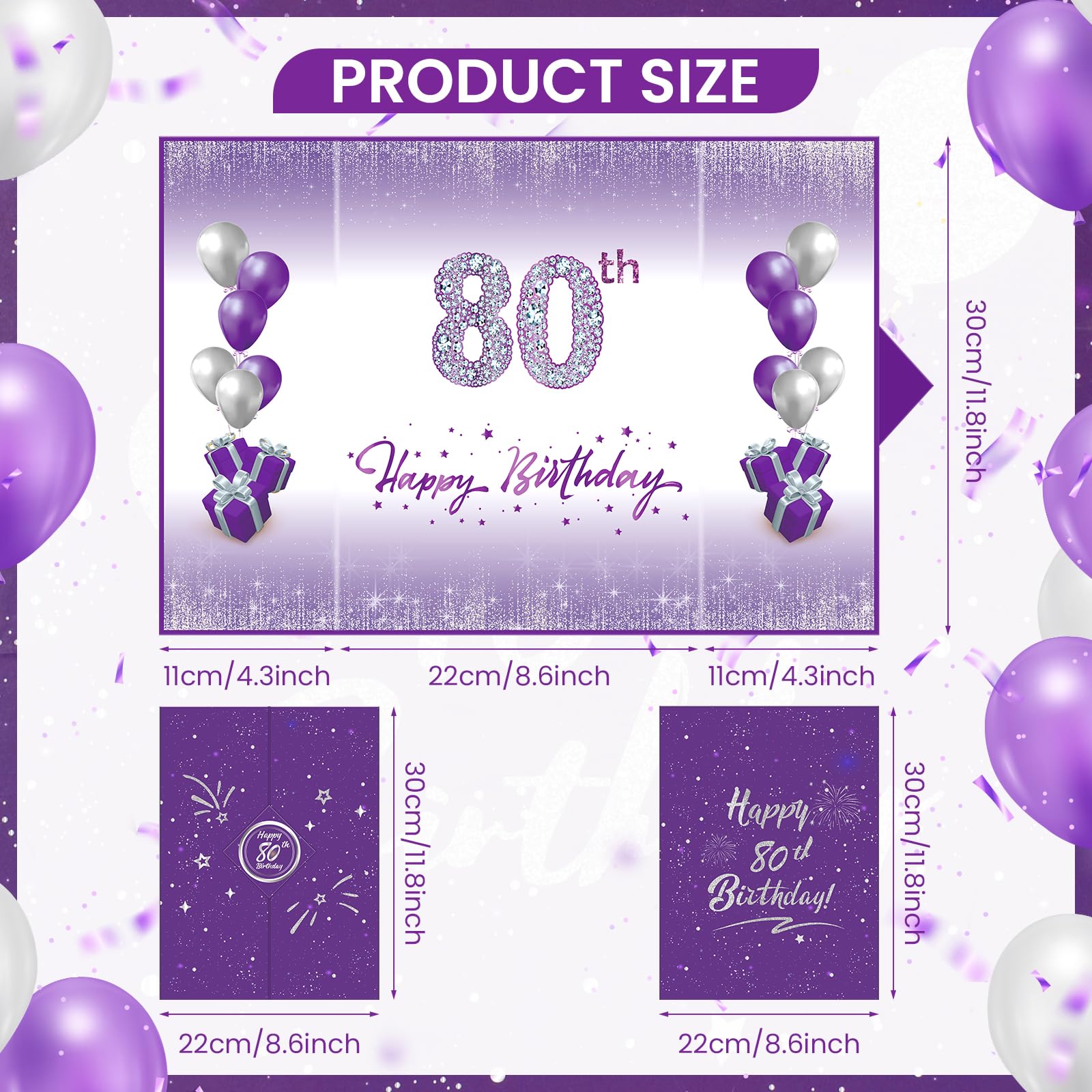 Elegant Purple & Silver 80th Birthday Decorations Set - Signature Guest Book Alternative for Women & Men - Perfect for 80th Birthday Party, Anniversary Celebration & Special Occasions - Includes Greeting Cards & Party Favors