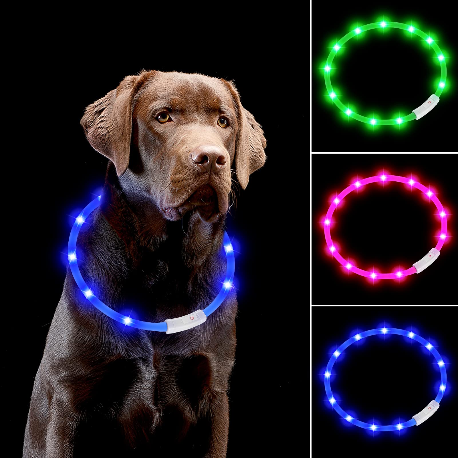 USB Rechargeable LED Dog Collar - Ultra Bright Waterproof Flashing Pet Collar with 4 Light Modes | Adjustable Size for Small Medium Large Dogs & Cats | Perfect for Night Walks, Jogging & Outdoor Safety