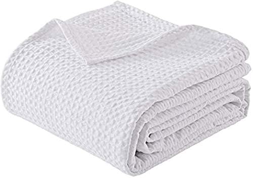 100% Cotton Waffle Weave Blanket - Soft Lightweight Thermal Throw for Bed, Sofa & Travel (White, Twin Size) - Perfect for Cozy Nights, Guest Rooms & Camping