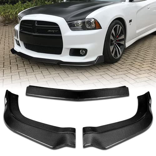 3-Piece Real Carbon Fiber Front Bumper Lip Spoiler & Side Skirt Kit for 2011-2014 Dodge Charger SRT - Aggressive Styling & Protection - Perfect for Car Shows & Street Racing