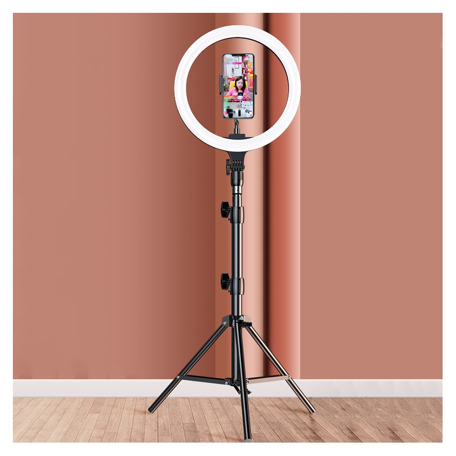 FURUIWUFENG 12-inch Adjustable Phone Stand with Ring Light & Tripod - Dimmable LED Selfie Light for Makeup, TikTok Live Streaming, YouTube Videos (Black) - Perfect for Content Creators, Vloggers & Beauty Enthusiasts