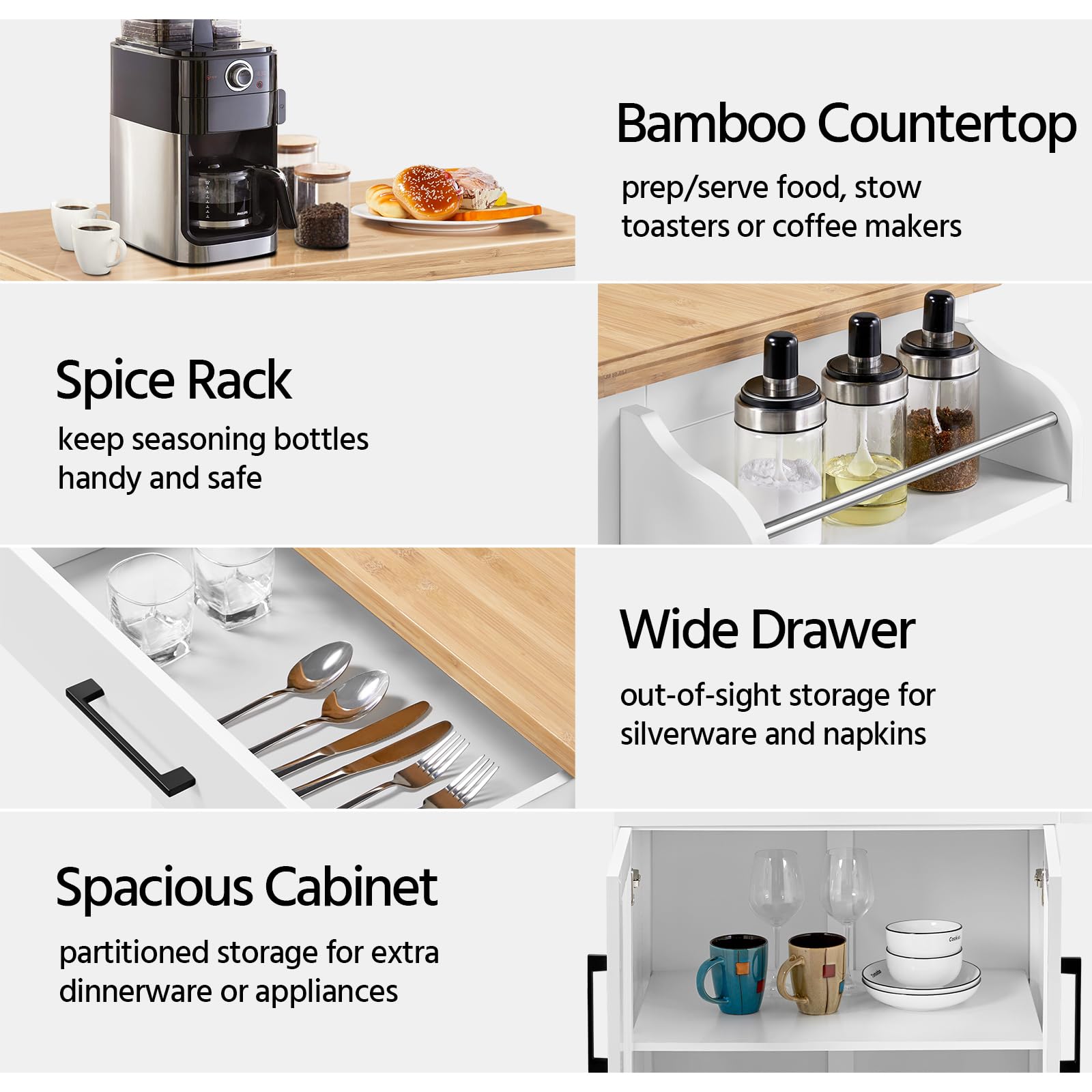 Yaheetech White Kitchen Cart with Drawer & Storage - Mobile Kitchen Island with Wheels, Storage Rack & Cabinets - Microwave Stand & Rolling Coffee Station for Small Spaces - Perfect for Apartments, Dorms & Compact Kitchens