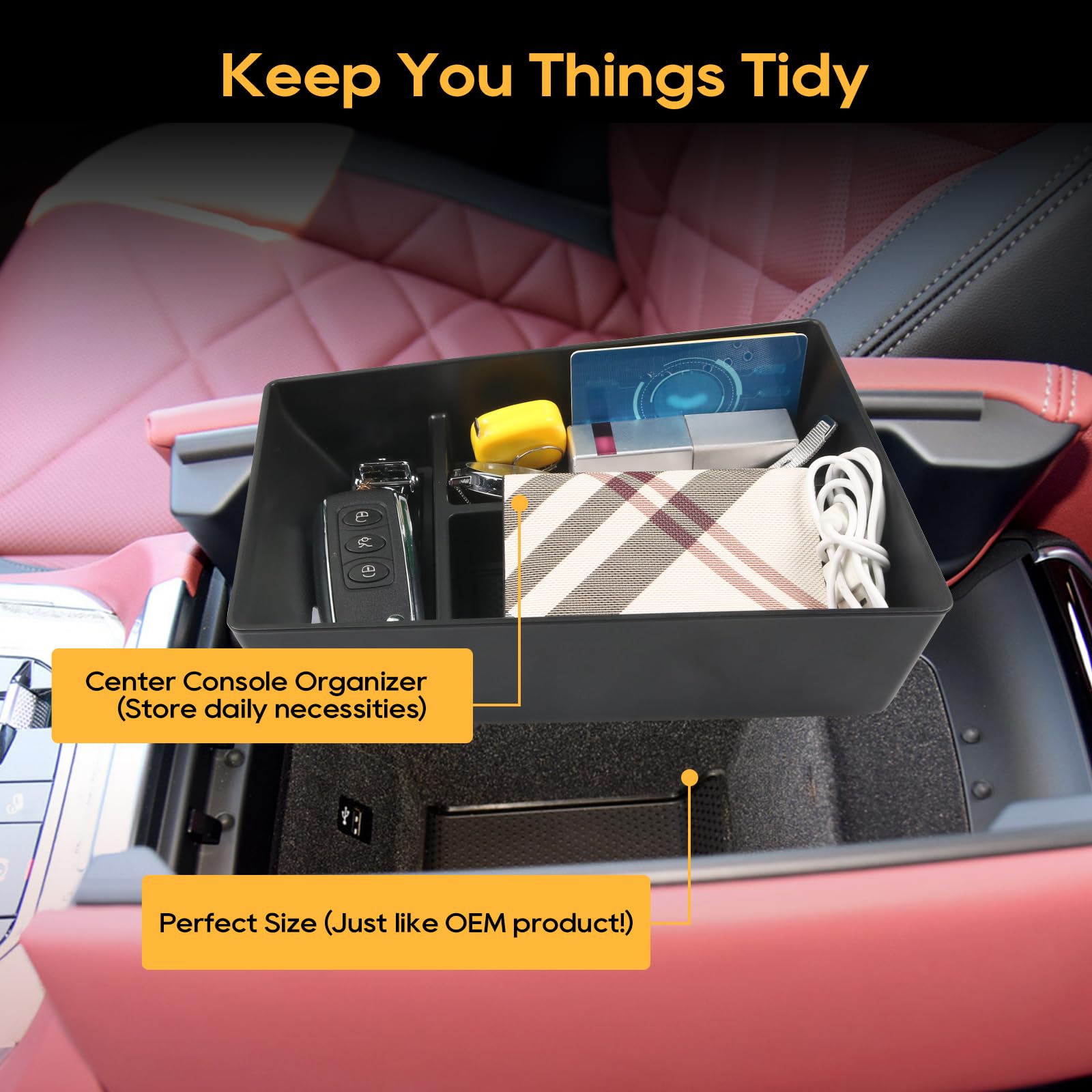 2023-2025 BMW X5 G05 X6 G06 X7 G07 Center Console Organizer Tray - Premium Armrest Storage Box with Coin & Sunglasses Holder Insert (Black Type B) | Perfect for Road Trips & Daily Commute Organization