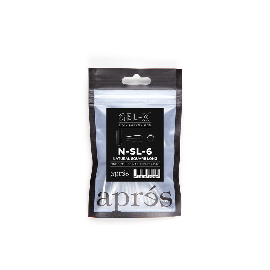 Apres Gel X Refill Bags - Natural Square Long Nail Tips Size 6 (50 Pieces) | DIY Nail Extension Kit for Salon & Home Manicure | Perfect for Acrylic & Gel Nail Art