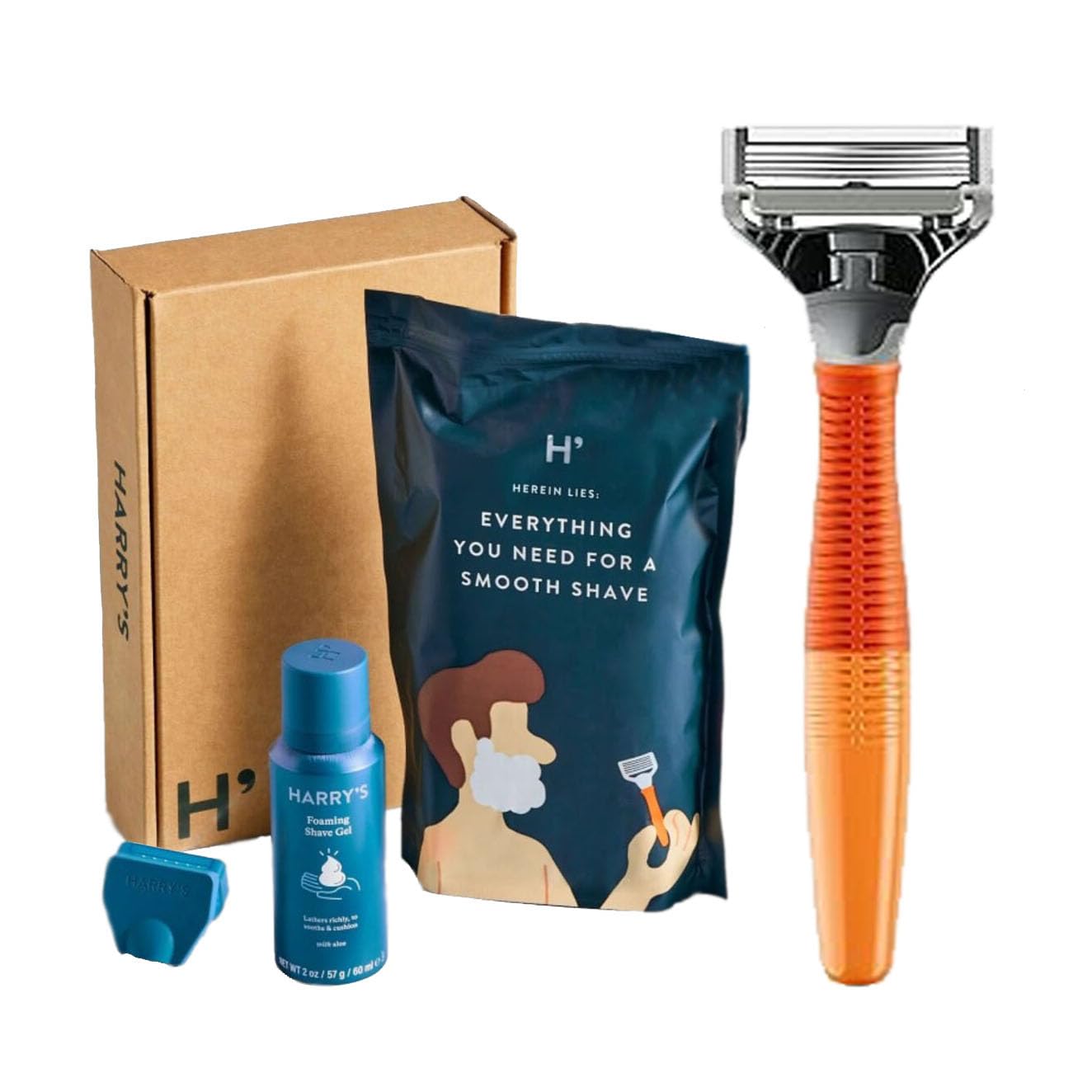 Harry's Shave Kit for Men - Weighted Ergonomic Razor Handle, 5-Blade Razor, Foaming Shave Gel (2oz) & Travel Blade Cover - Perfect Travel Shaving Set & Gifts for Him - Ideal for Business Trips, Vacations & Daily Grooming Routine