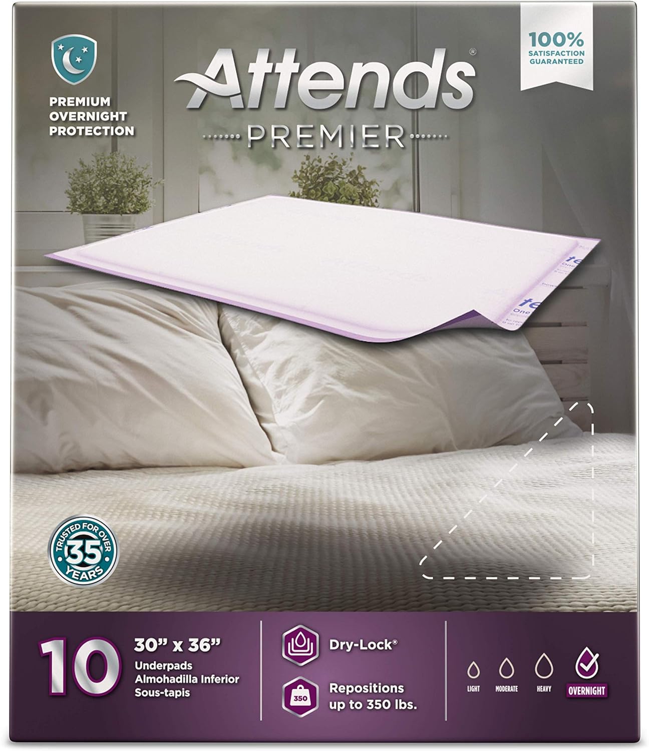 Attends Premier Underpads, 30x36 Inch - Super Absorbent Bed Pads for Incontinence Protection - Ideal for Home Care, Hospitals & Elderly Use