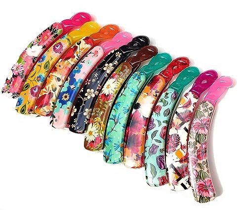 JAGMOOLYA Colorful Floral Banana Hair Clips - 2 Pack Fashion Hair Accessories for Women, Girls | Perfect for School, Work, Parties & Everyday Styling