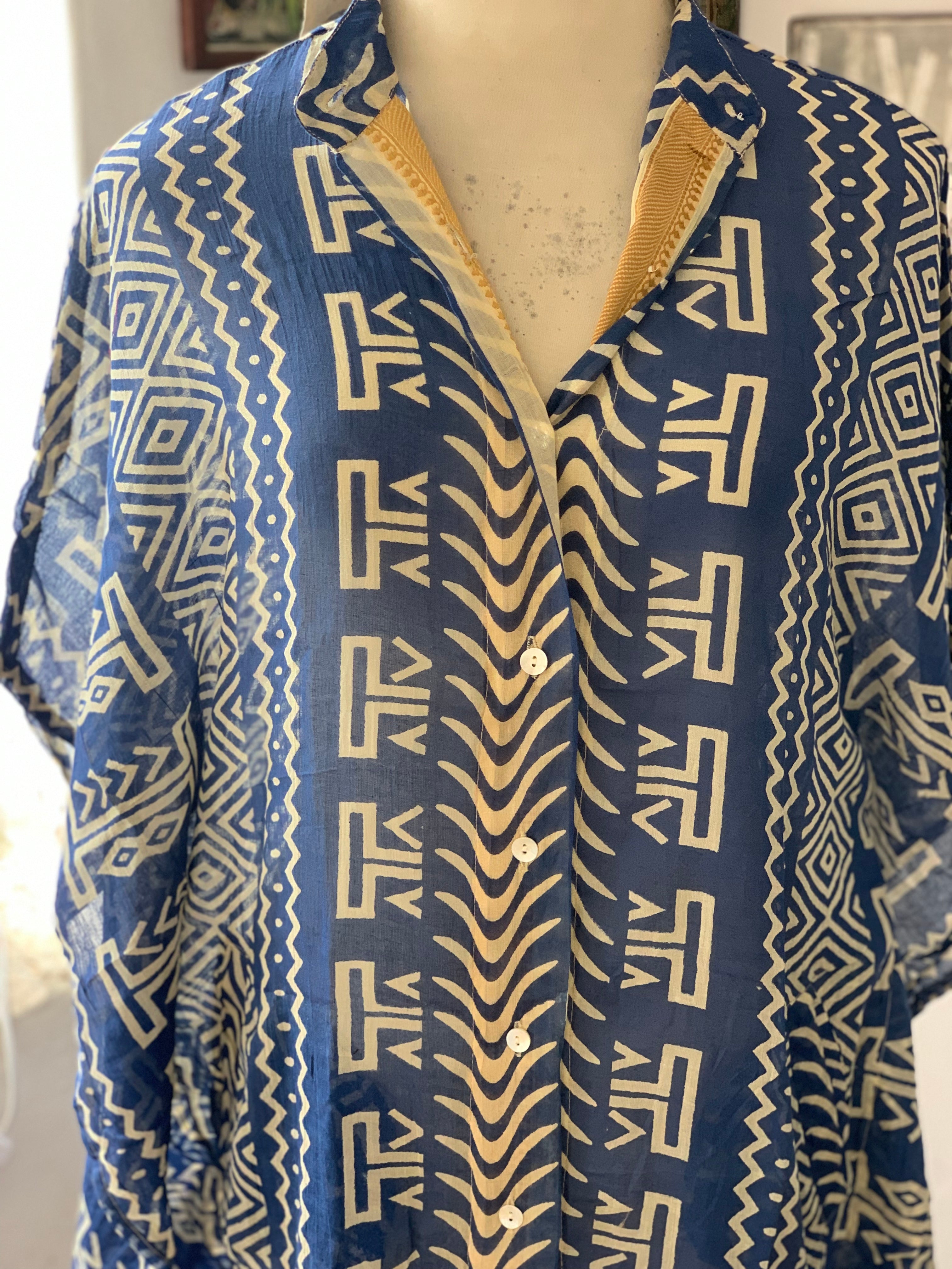 Modern Mixed Block Print Maxi Kaftan Dress - Free Size Flowy Boho Beach Cover Up for Vacation, Poolside, or Summer Outfits