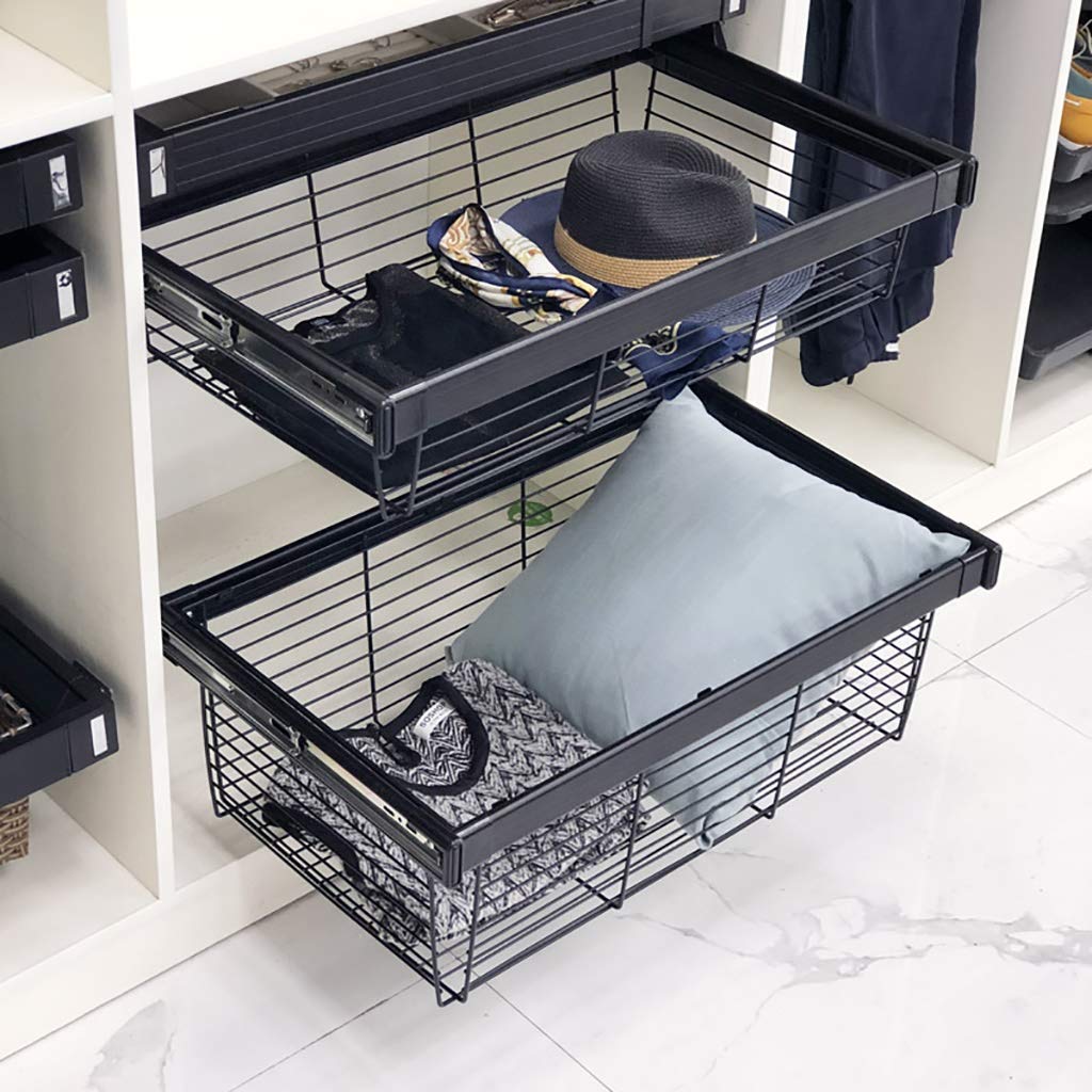 Adjustable Width Pull-Out Clothing Storage Basket - Stainless Steel Wardrobe Organizer Drawer (42-92cm) for Closet, Bedroom & Laundry Room Organization (Size: 45.6x17.2cm, Adjustable 52-57cm) - Perfect for Small Spaces & Home Storage Solutions