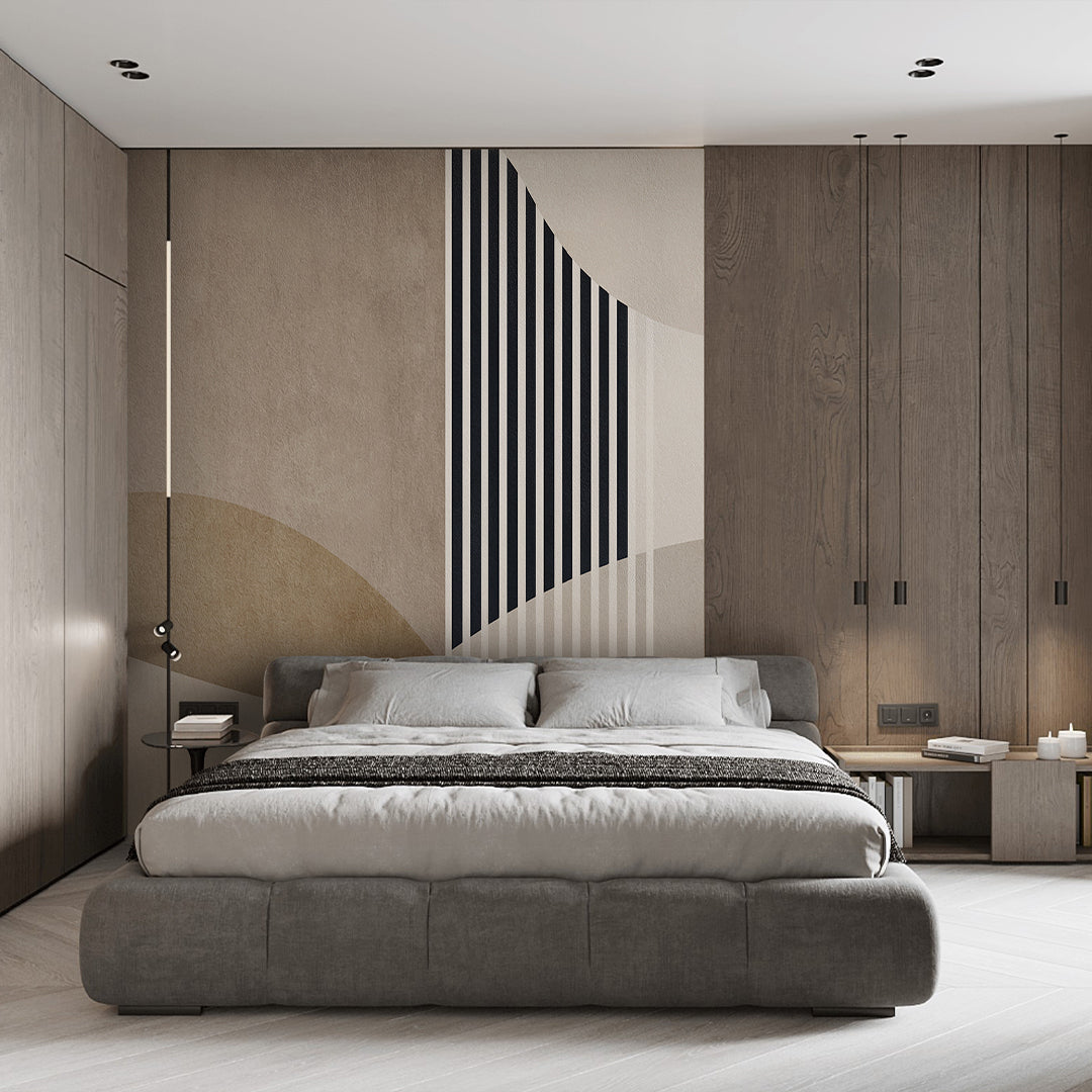 Modern Geometric Abstract Brown Beige Wallpaper Mural AM018 - Peel & Stick Removable Wall Art for Living Room, Bedroom, Office Decor