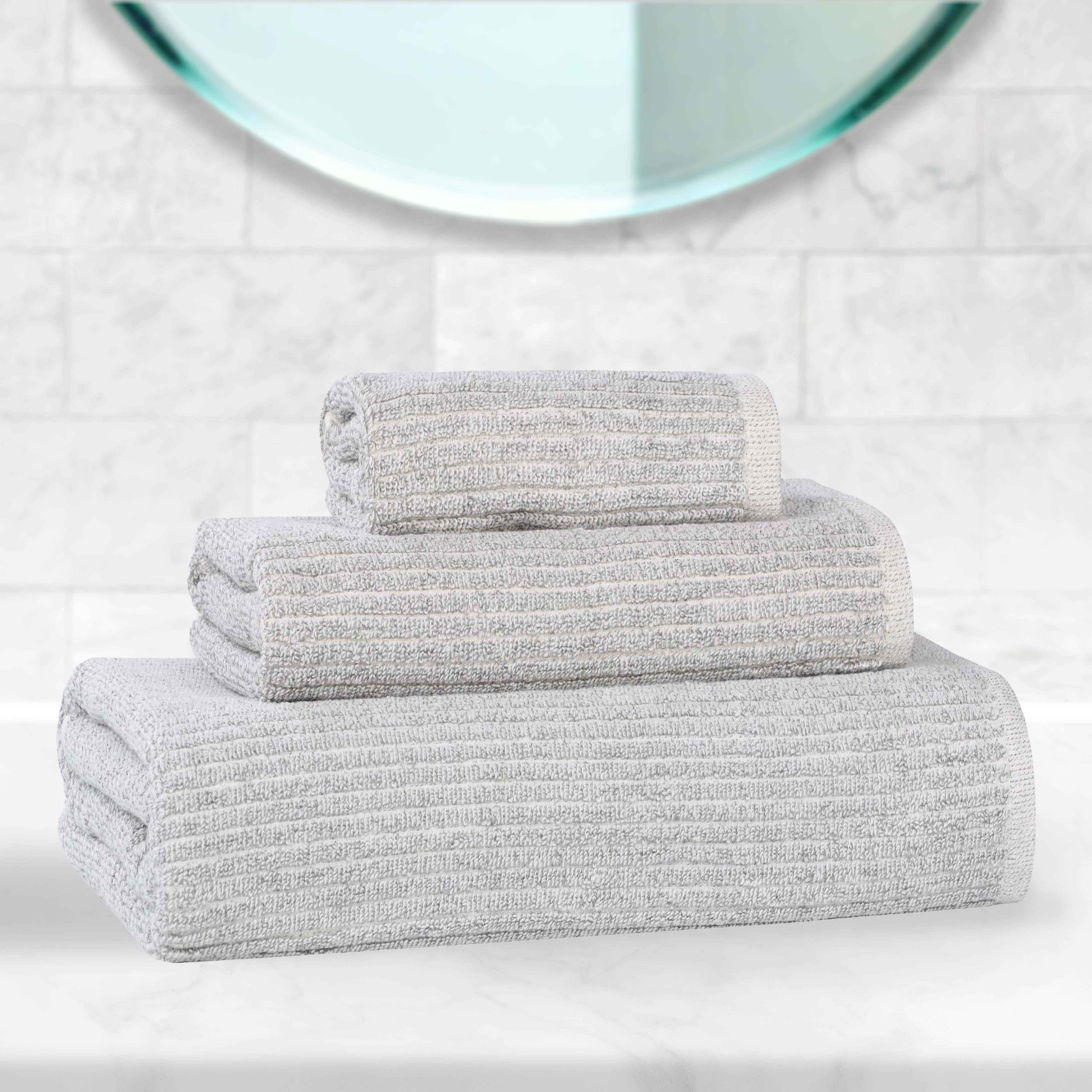 Premium 3-Piece Cotton Blend Ribbed Towel Set - Soft, Absorbent & Quick-Drying Bath Towels for Spa, Gym & Beach - Destin Collection