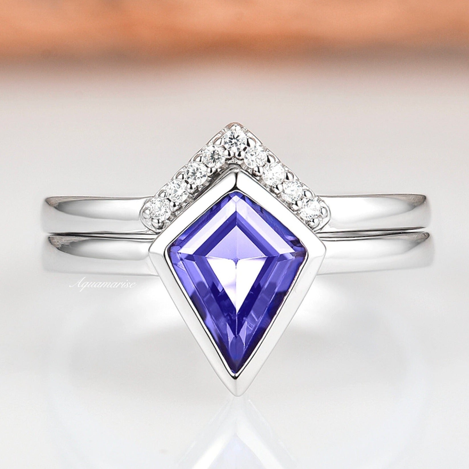 Elegant Tanzanite Kite Ring Set in Sterling Silver – Perfect for Weddings, Anniversaries & Special Occasions
